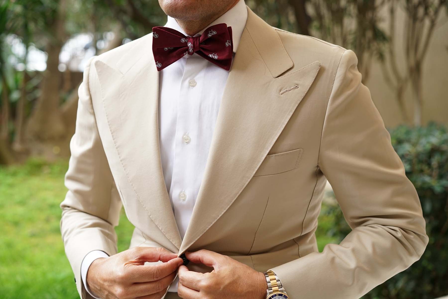 Burgundy French Bicycle Self Bow Tie