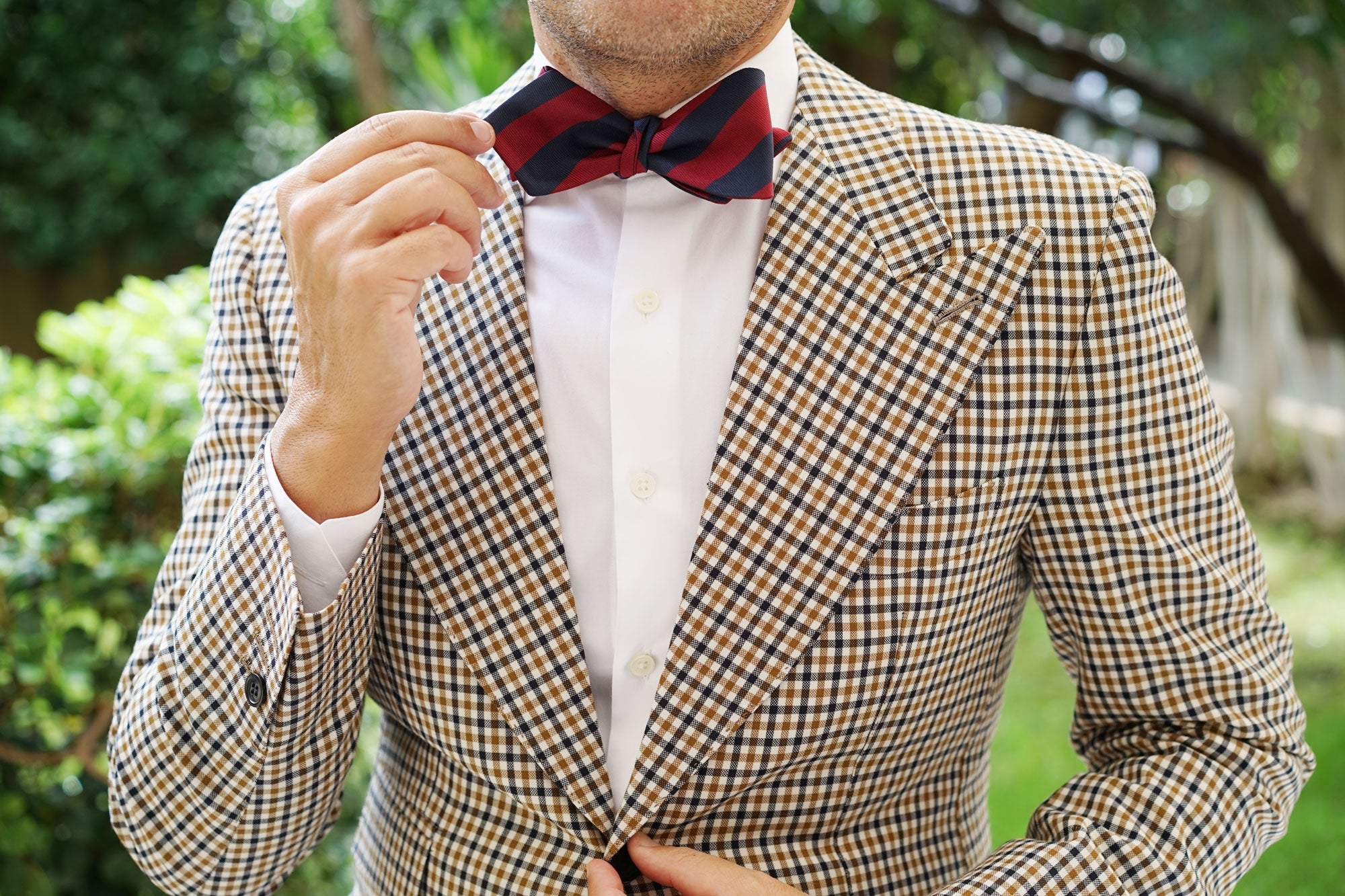 Burgundy & Navy Blue Stripes Diamond Self Bow Tie