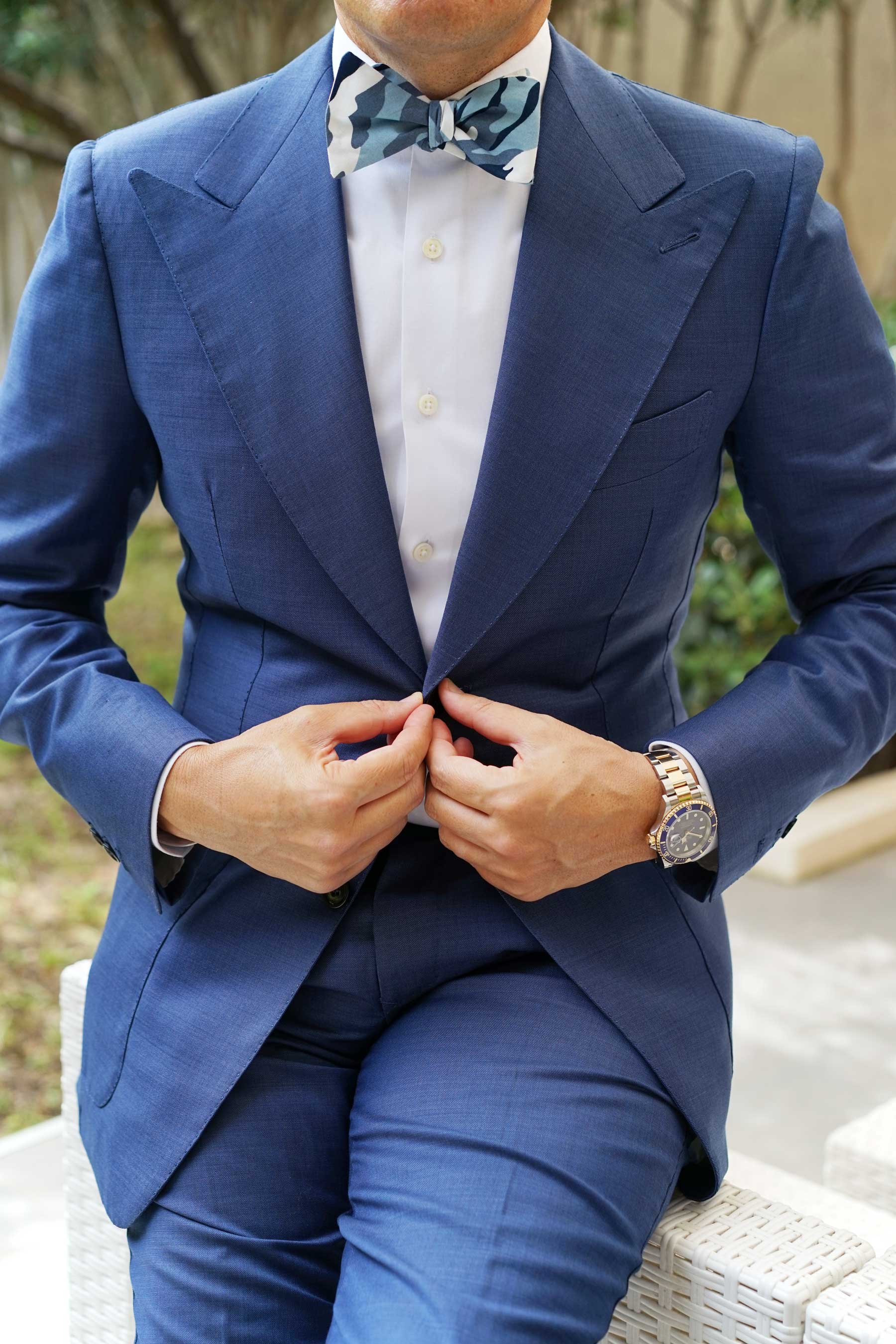 Sea Blue Camo Self Bow Tie