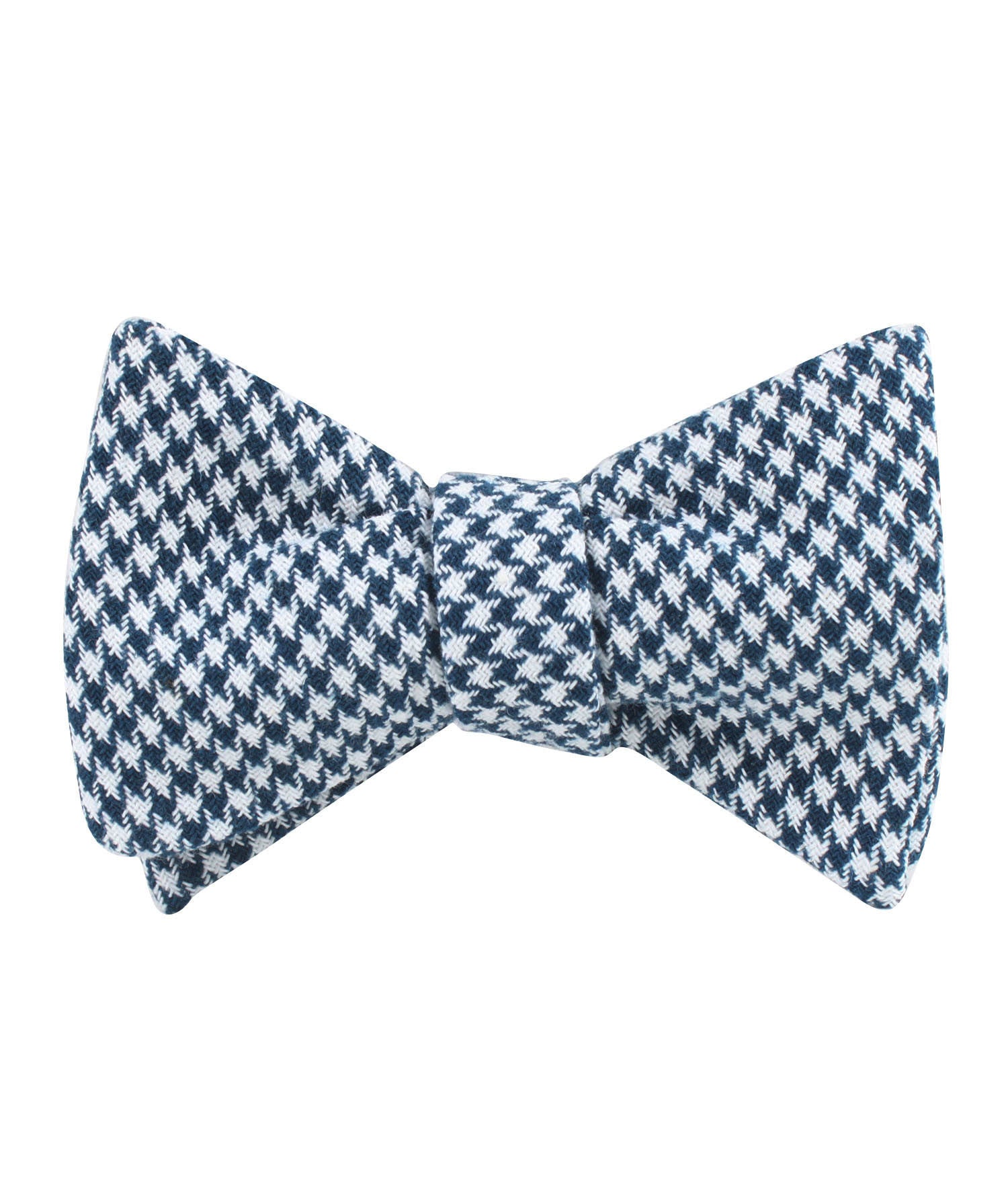 Blue Houndstooth Raw Linen Self Bow Tie