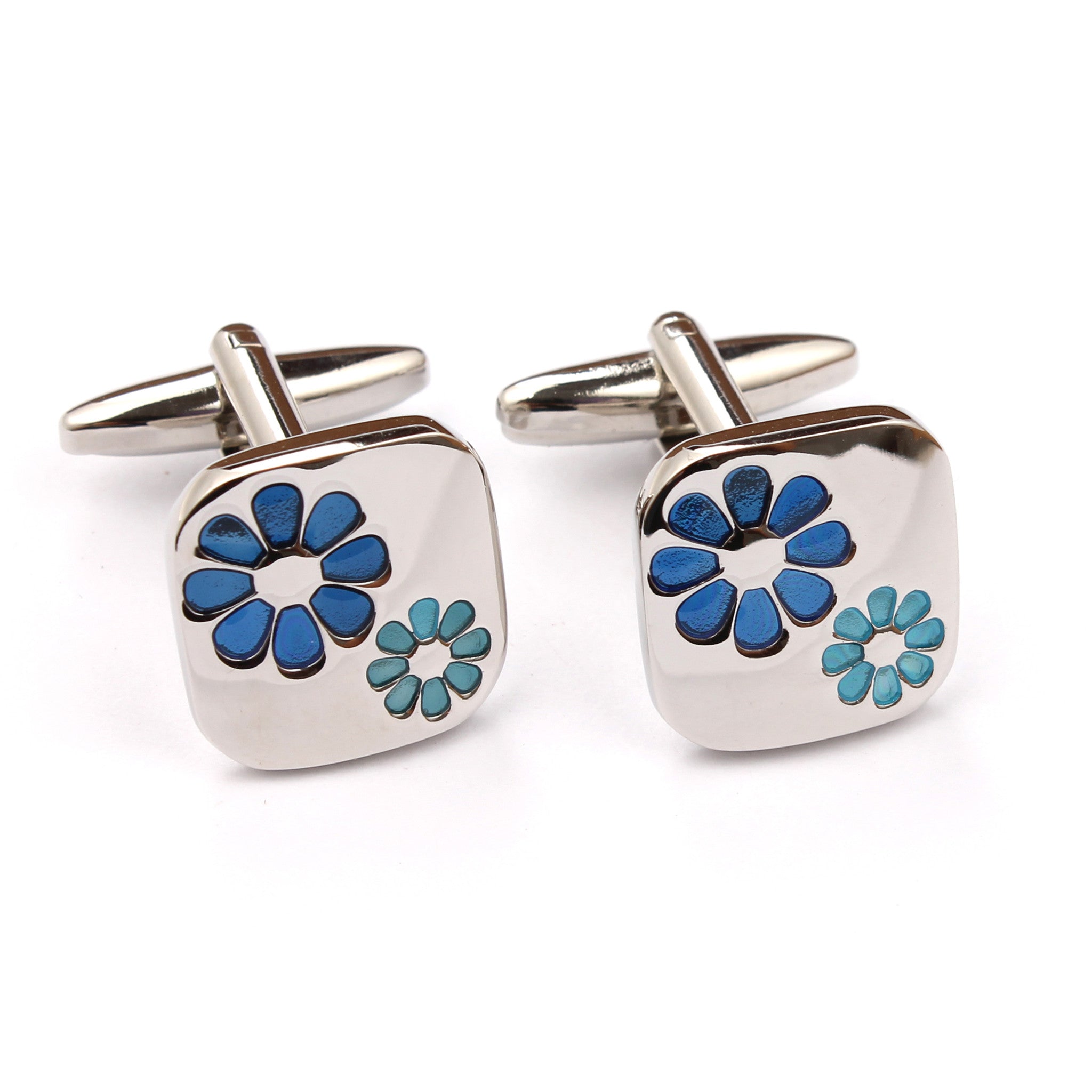 Silver with Blue Flower Cufflinks