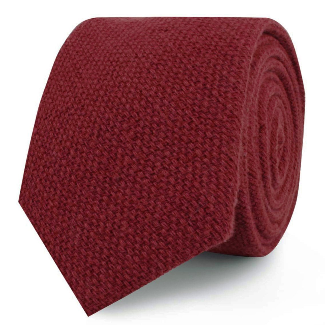 Burnt Burgundy Basket Weave Linen Skinny Tie