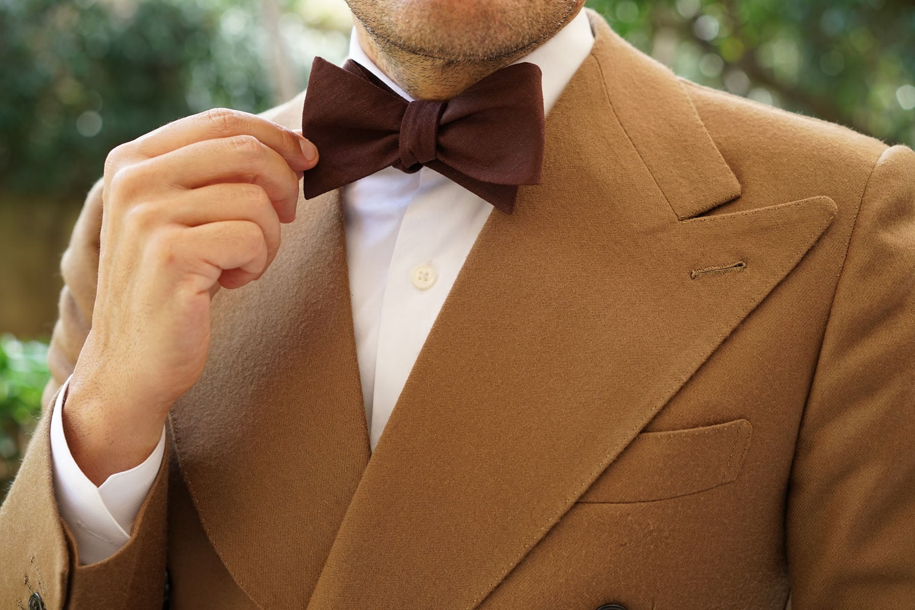 Walnut Brown Slub Linen Self Bow Tie