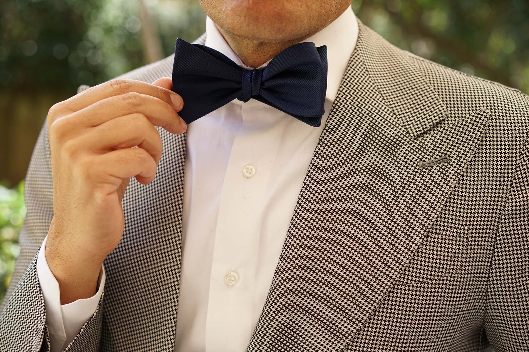 Navy Blue Weave Self Bow Tie