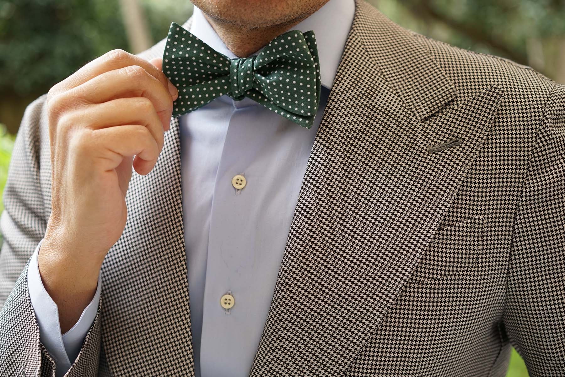 Olive Green Polka Dot Cotton Self Bow Tie