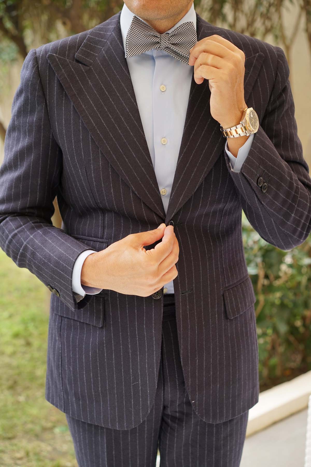 Black Gingham Cotton Self Tie Bow Tie