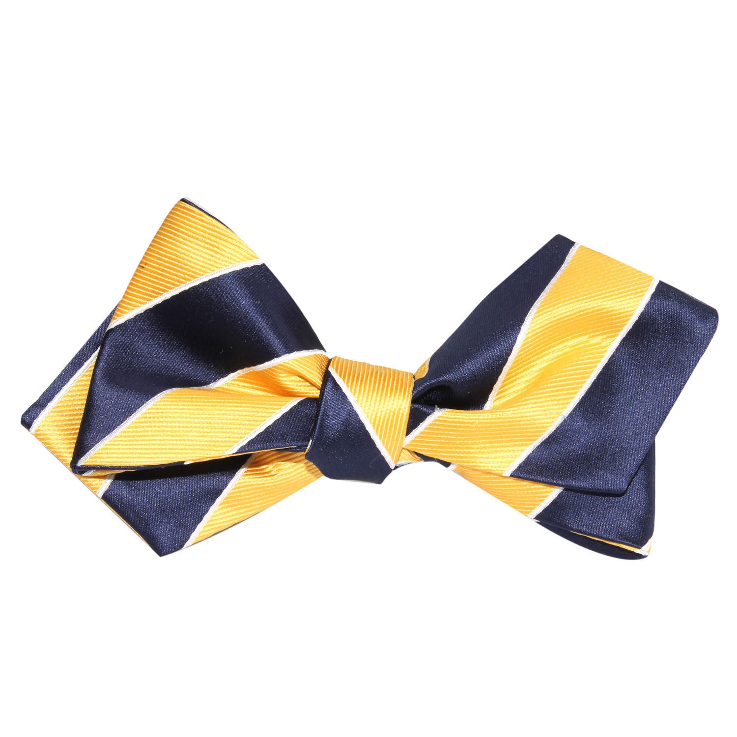 Yellow and Navy Blue Striped Self Tie Diamond Tip Bow Tie