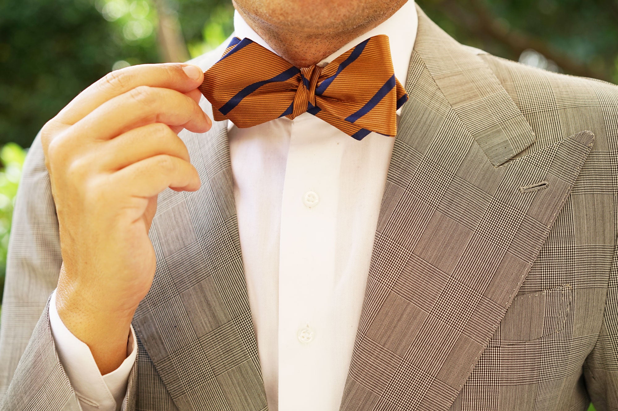 Golden Brown Pencil Stripe Diamond Self Bow Tie