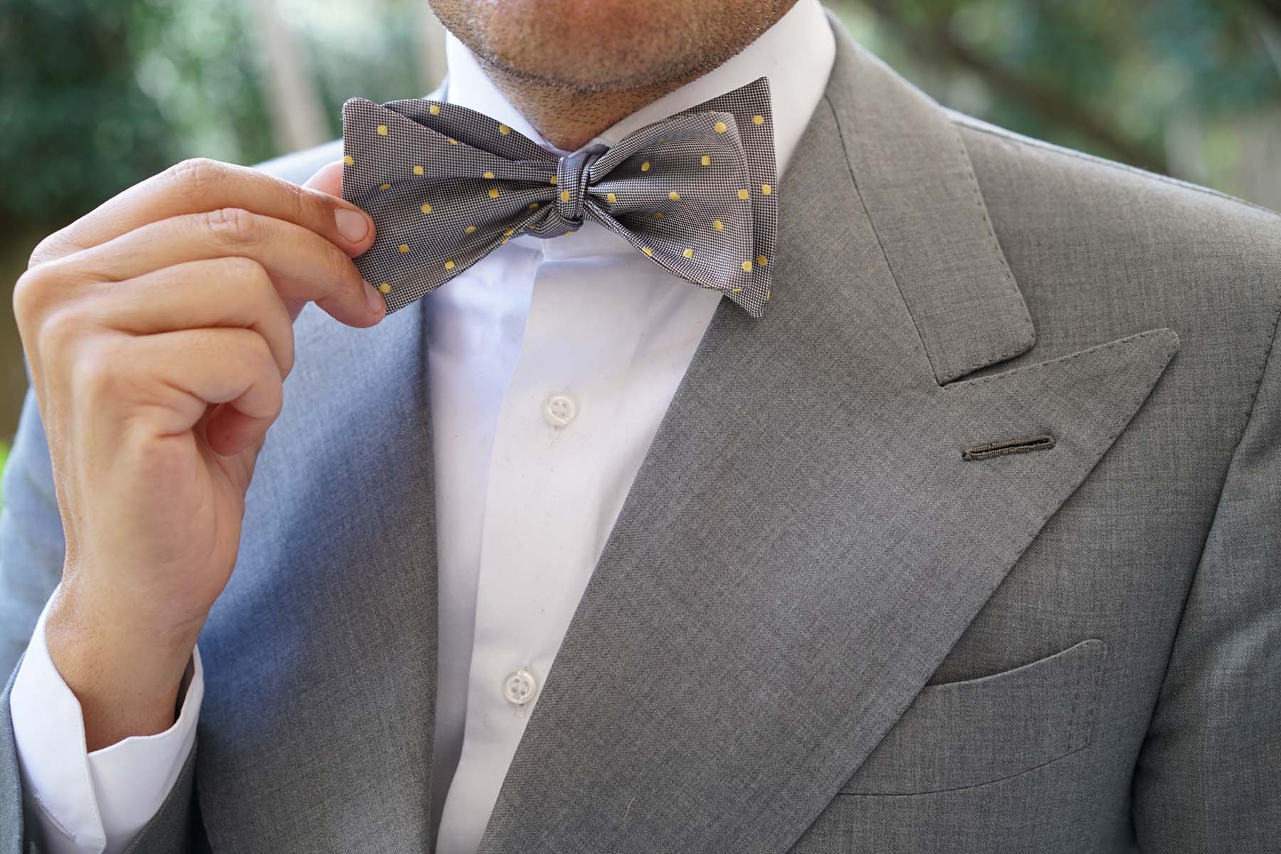 Grey with Yellow Polka Dots Self Tie Bow Tie