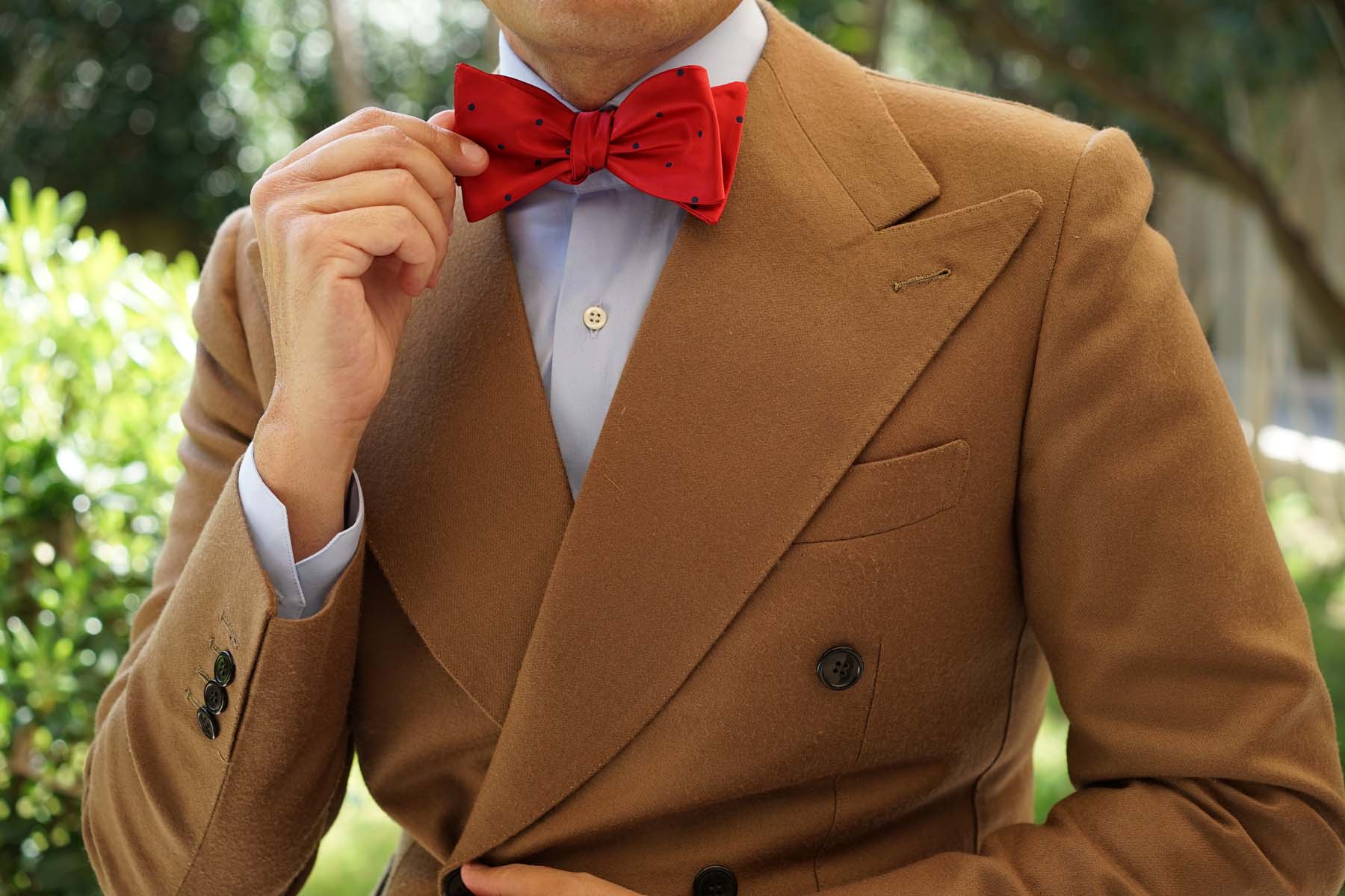 Maroon Bow Tie Untied with Navy Blue Polka Dots