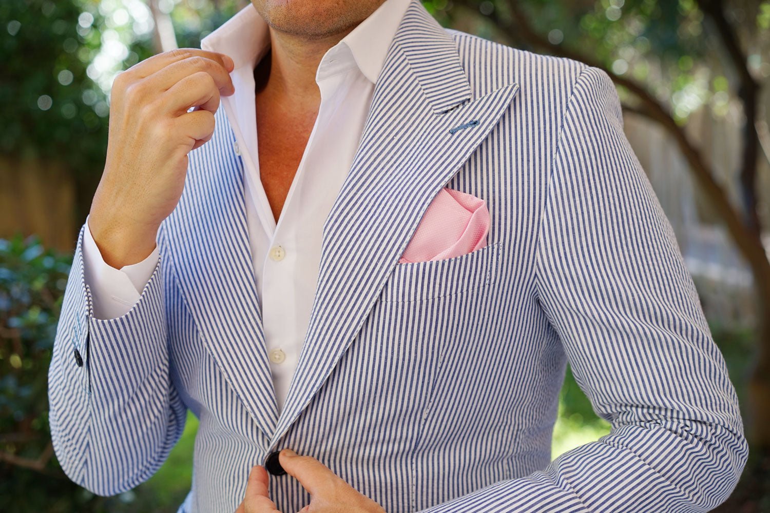 Peony Pink Basket Weave Pocket Square