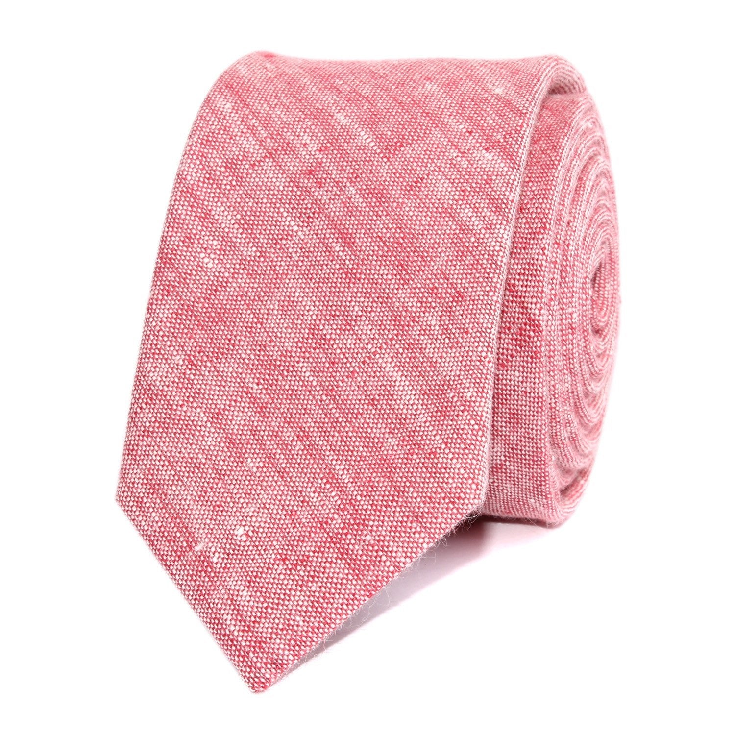 Light Red Chambray Linen Skinny Tie