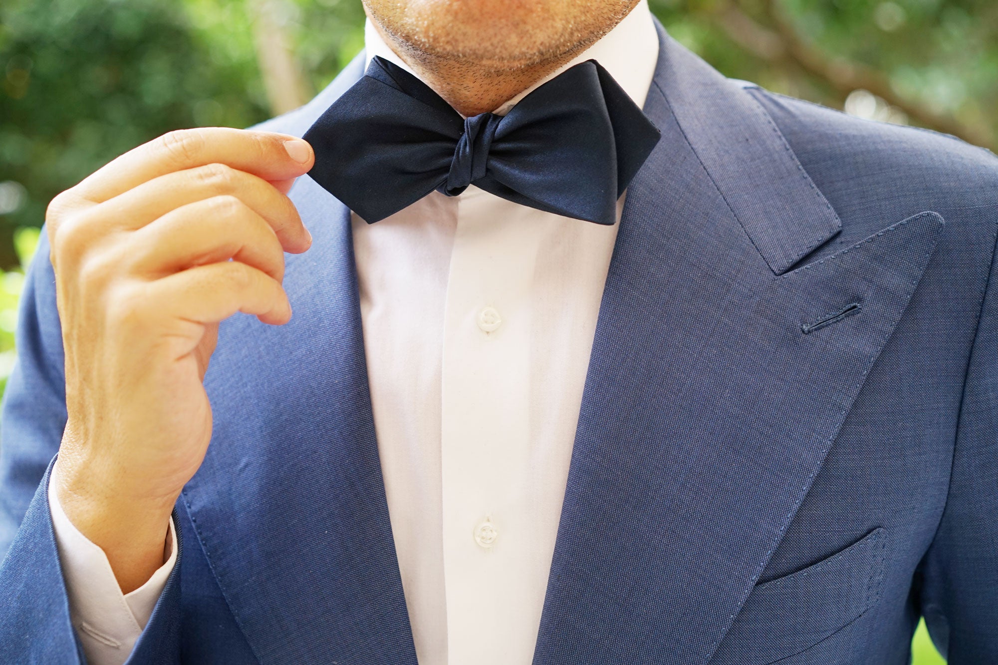 Navy Blue Self Tie Diamond Tip Bow Tie