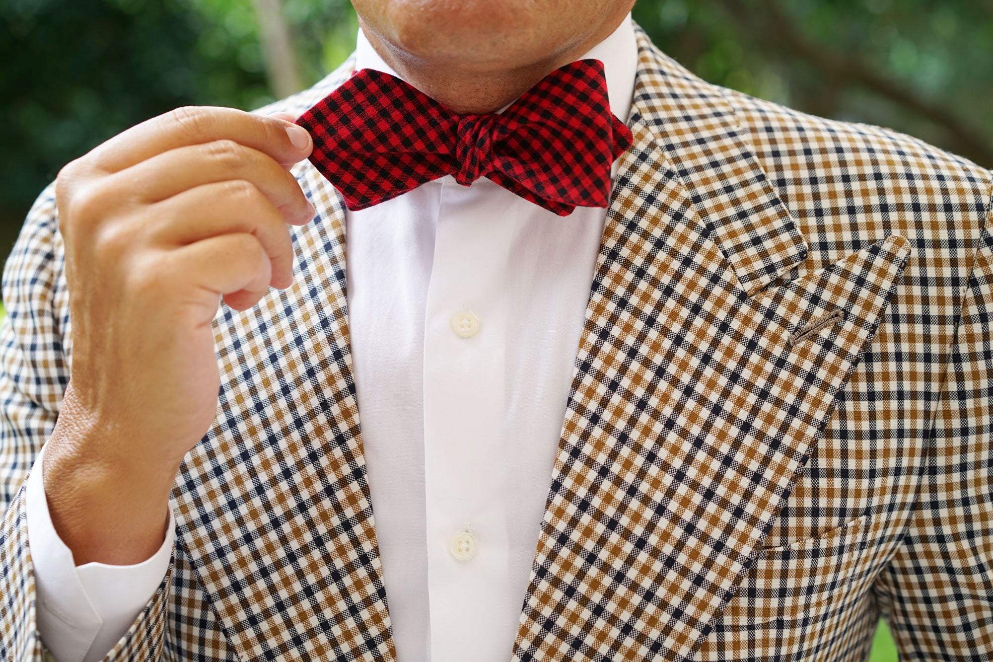 Red Belfast Gingham Diamond Self Bow Tie