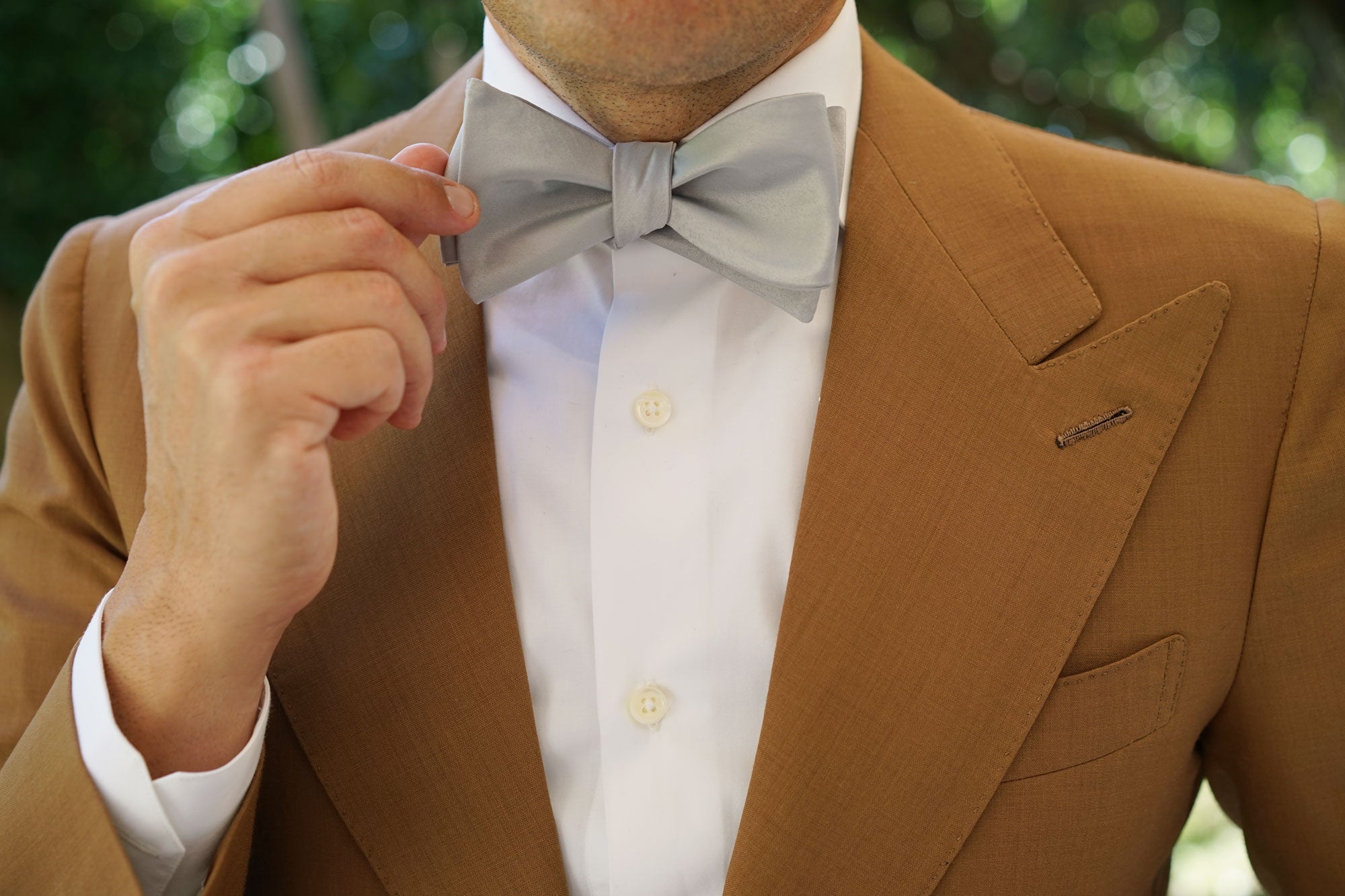 Mystic Silver Satin Self Bow Tie