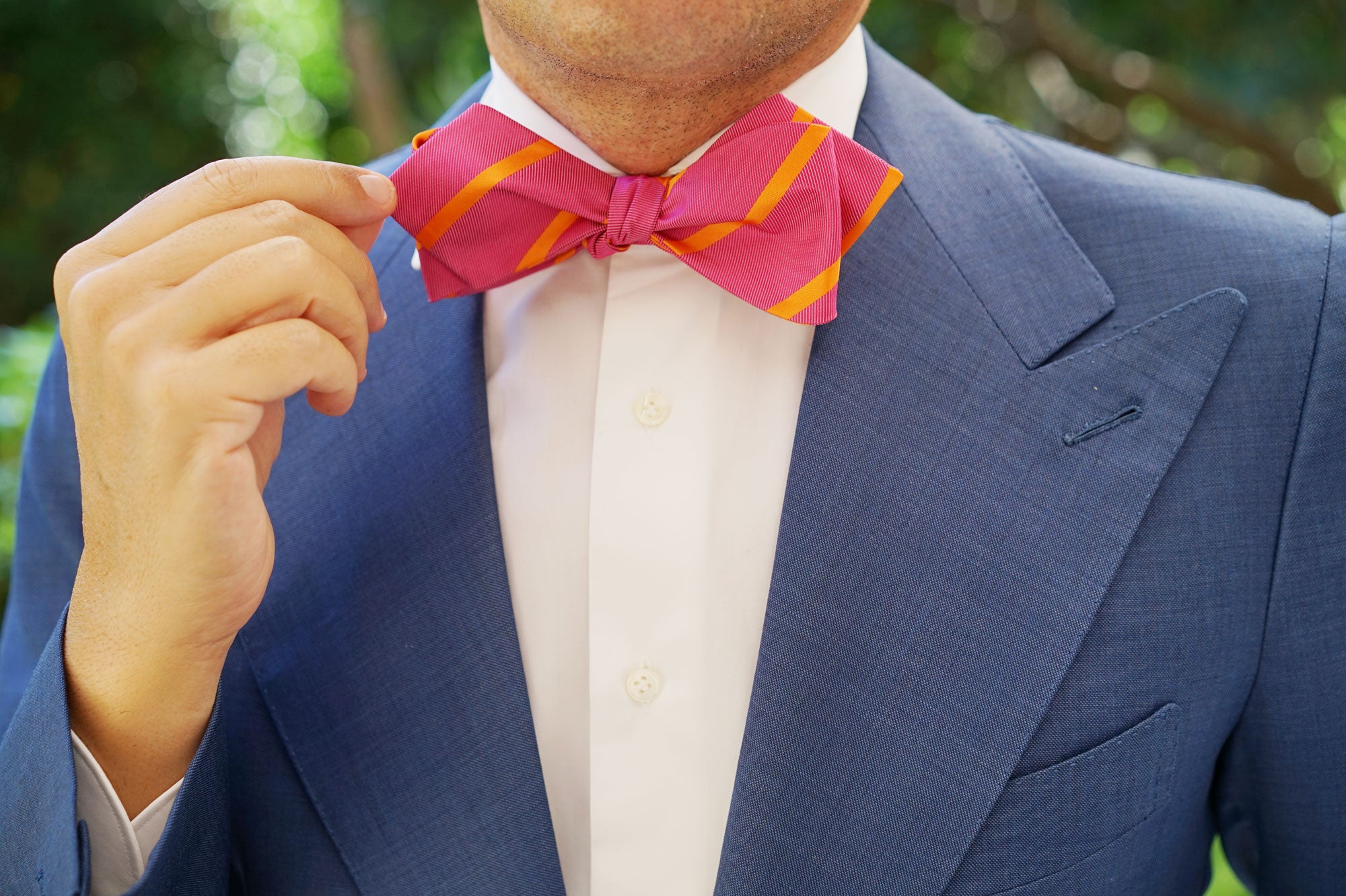 Hot Pink with Orange Diagonal Self Tie Diamond Tip Bow Tie