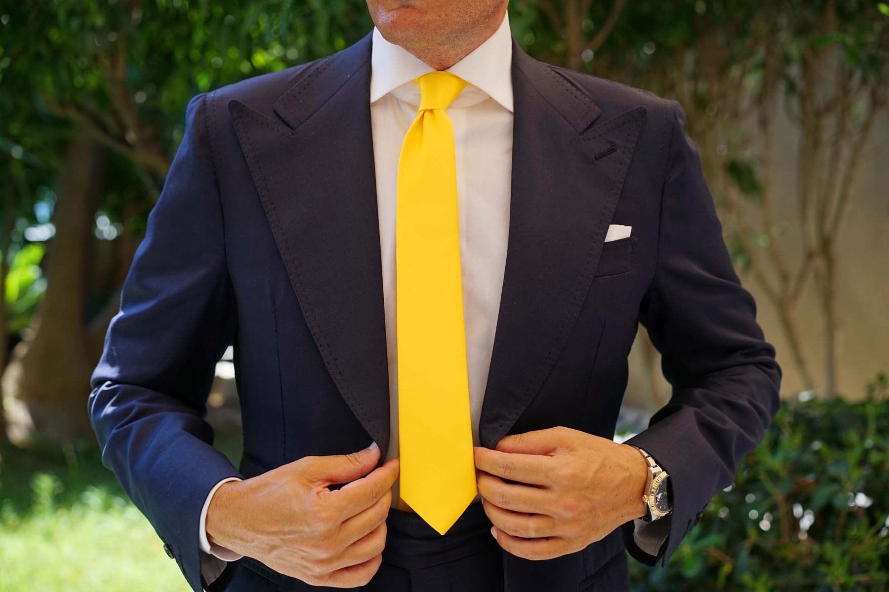 Sunflower Chrysanthemum Yellow Satin Skinny Tie