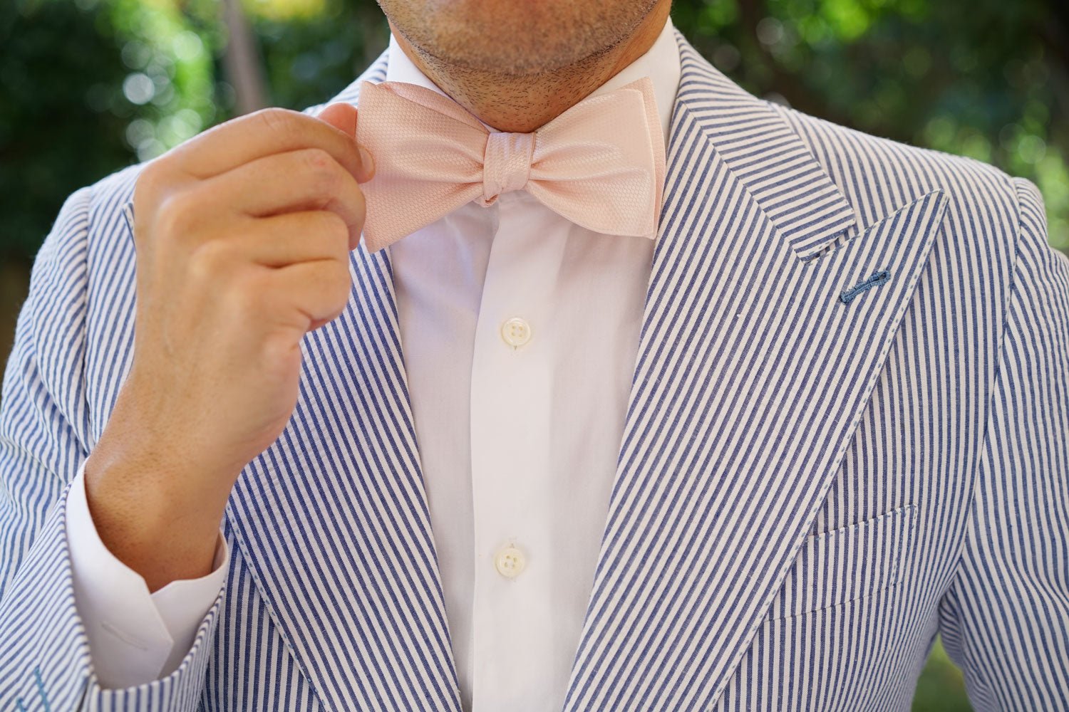 Blush Pink Basket Weave Self Bow Tie