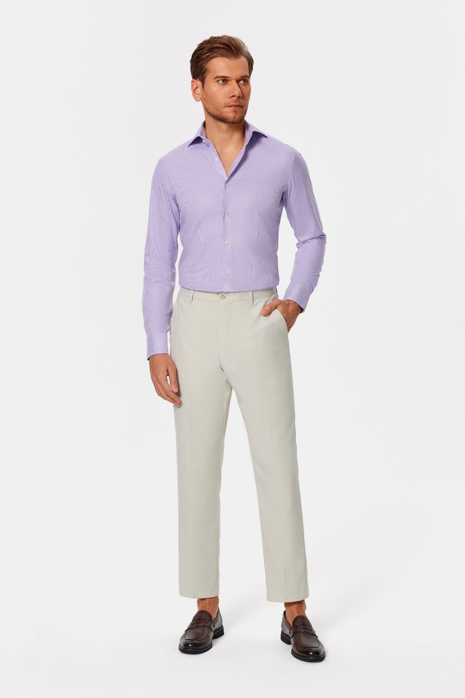 Perry Purple Gingham Twill Non-Iron Shirt