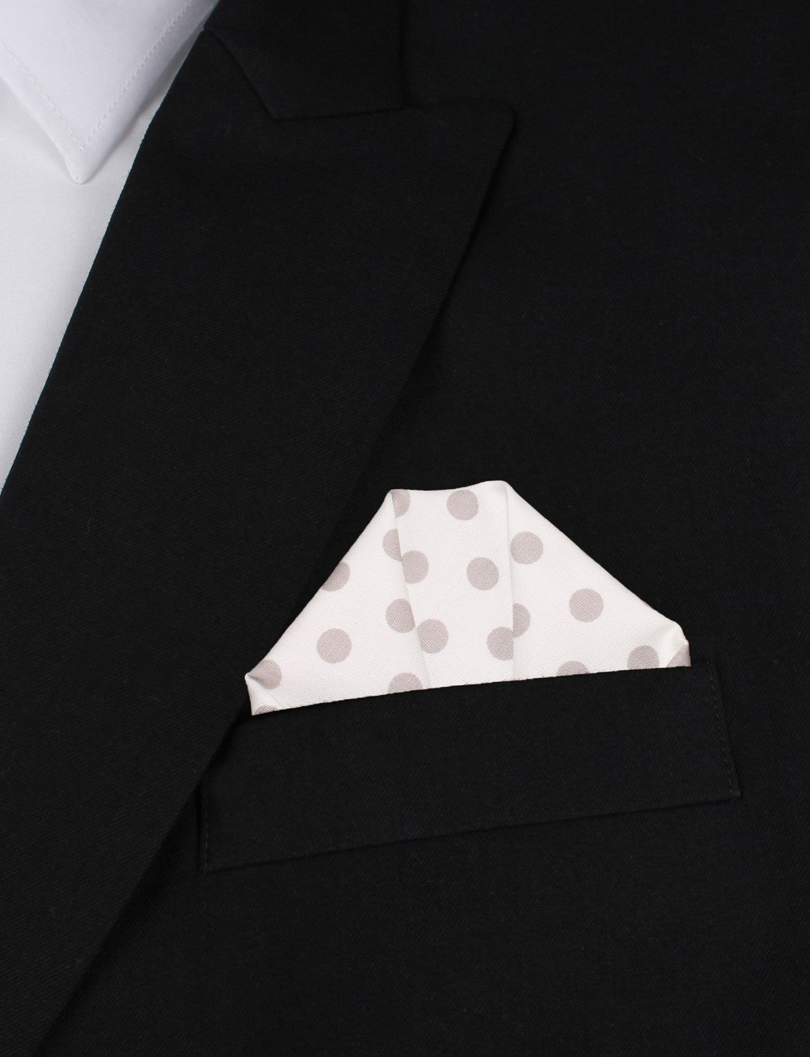 White Cotton with Grey Polka Dots Pocket Square