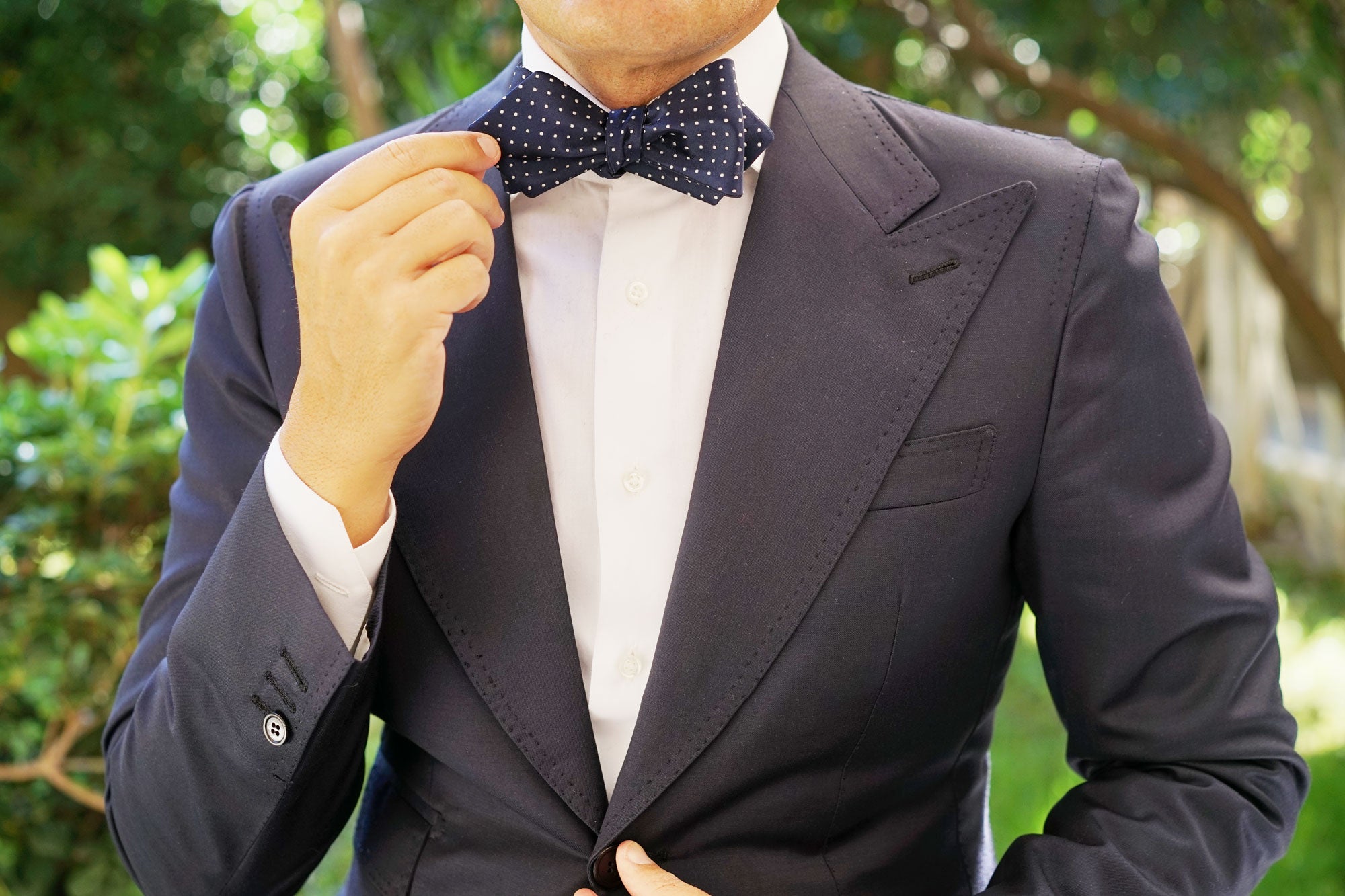 Midnight Blue Mini Pin Dots Diamond Self Bow Tie