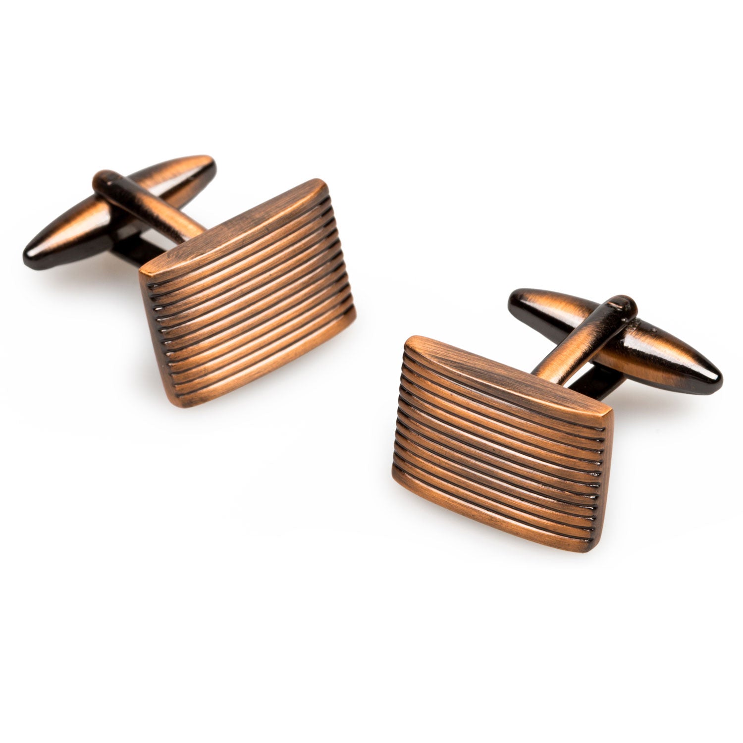 Antique Copper Rectangle Groove Cufflinks