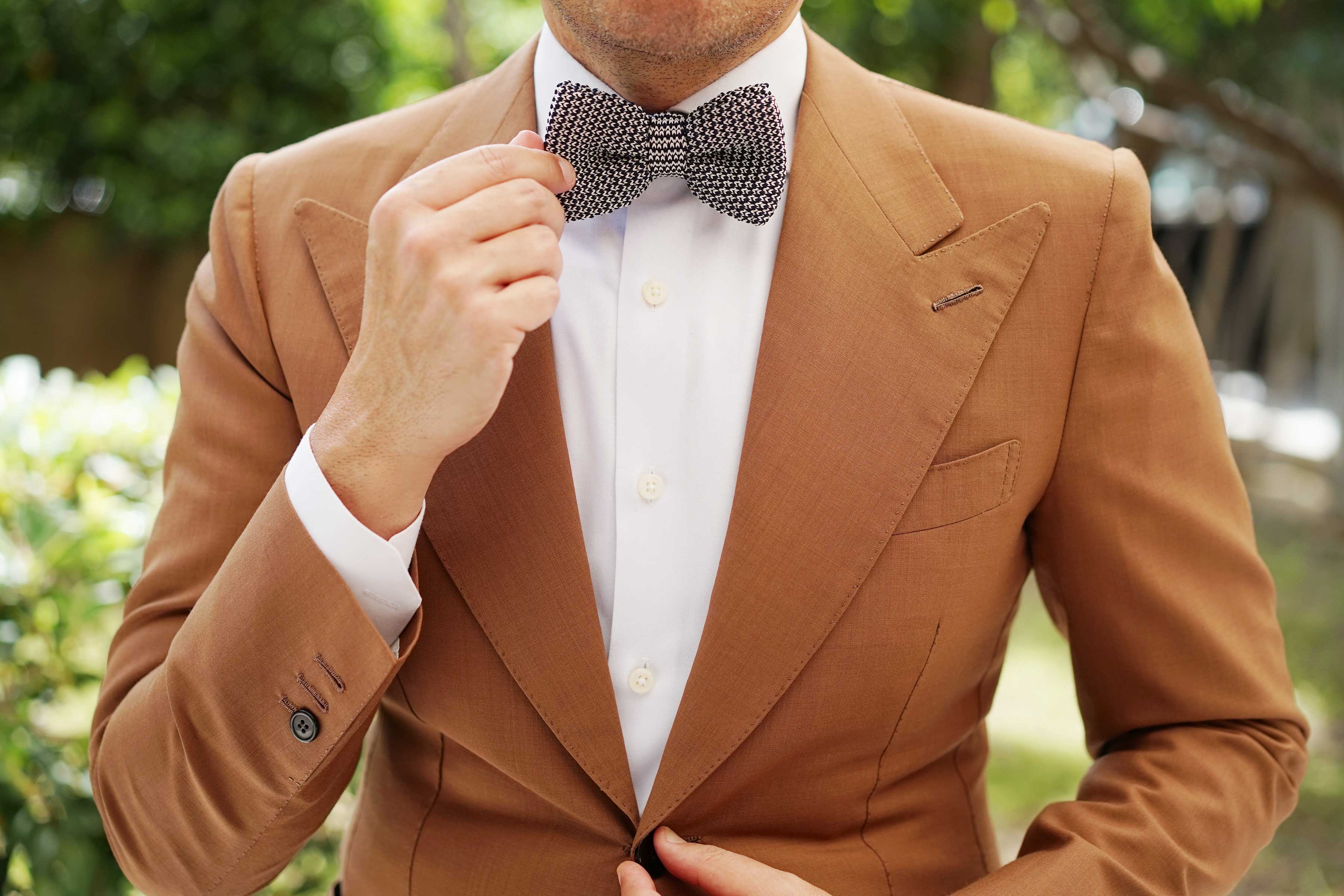 White with Navy Blue Knitted Bow Tie