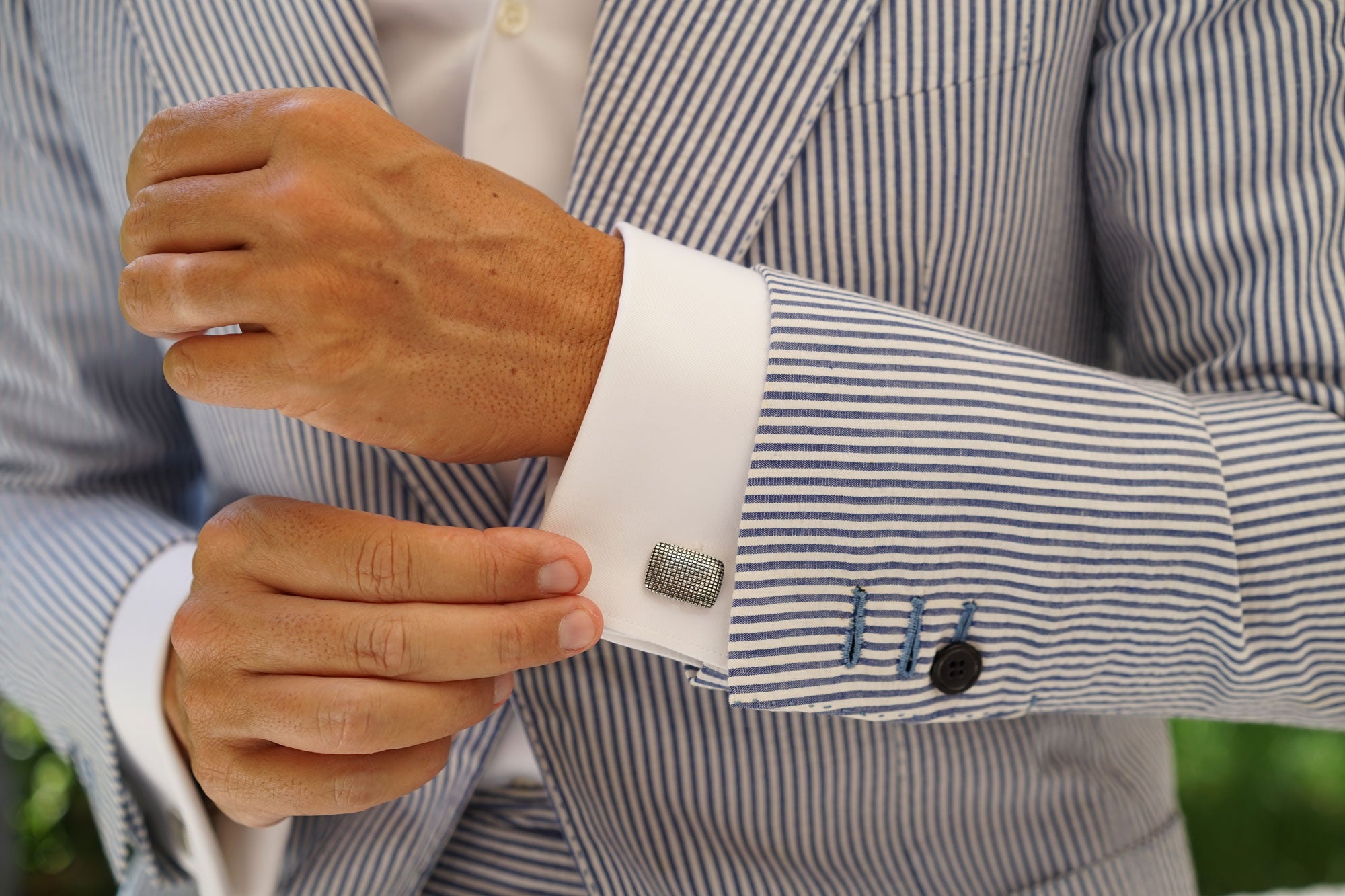 Robert II Silver Studded Rectangle Cufflinks