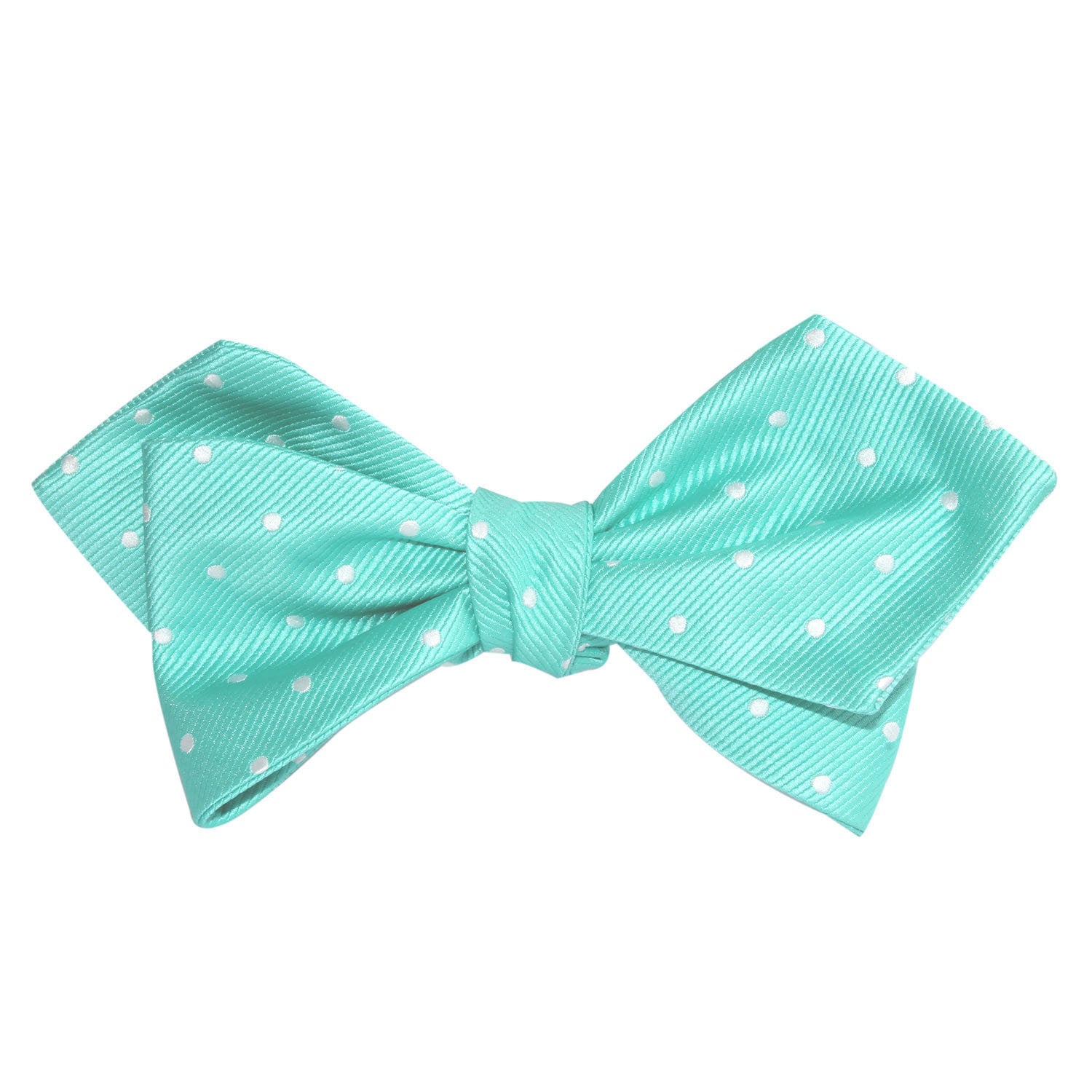 Seafoam Green with White Polka Dots Self Tie Diamond Tip Bow Tie