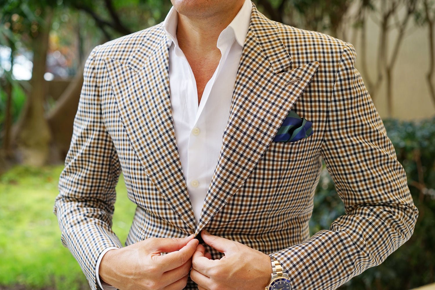 Oxford Blue & Dark Green Striped Pocket Square