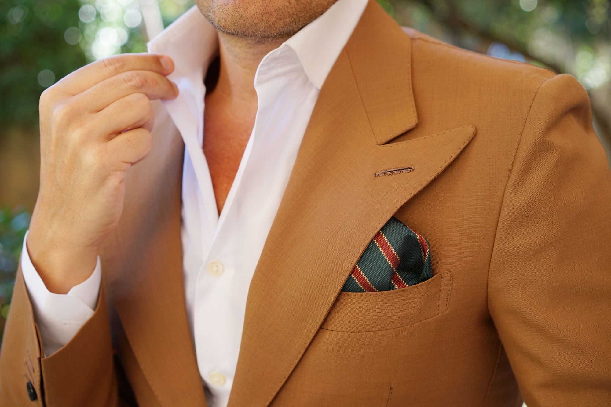 Canterbury Green with Royal Red Stripes Pocket Square