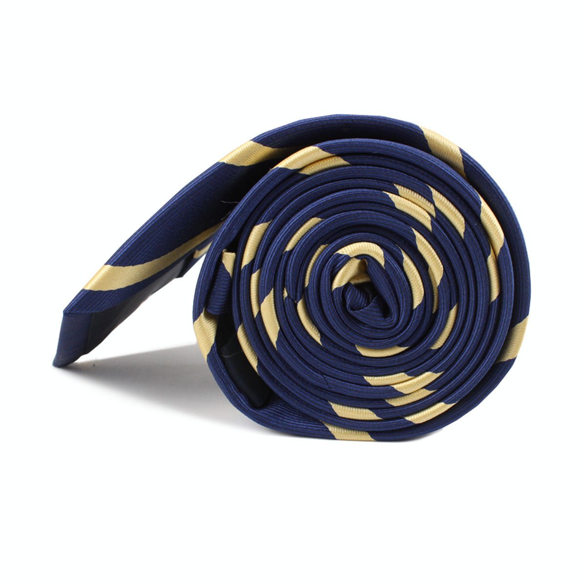 Navy Blue with Yellow Stripes Skinny Tie