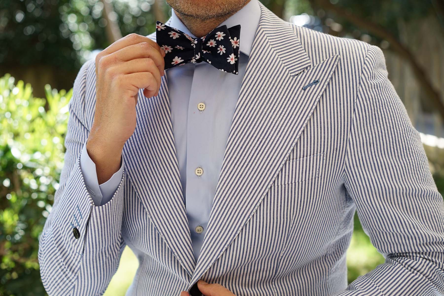 Jamaican White Flower Self Bow Tie