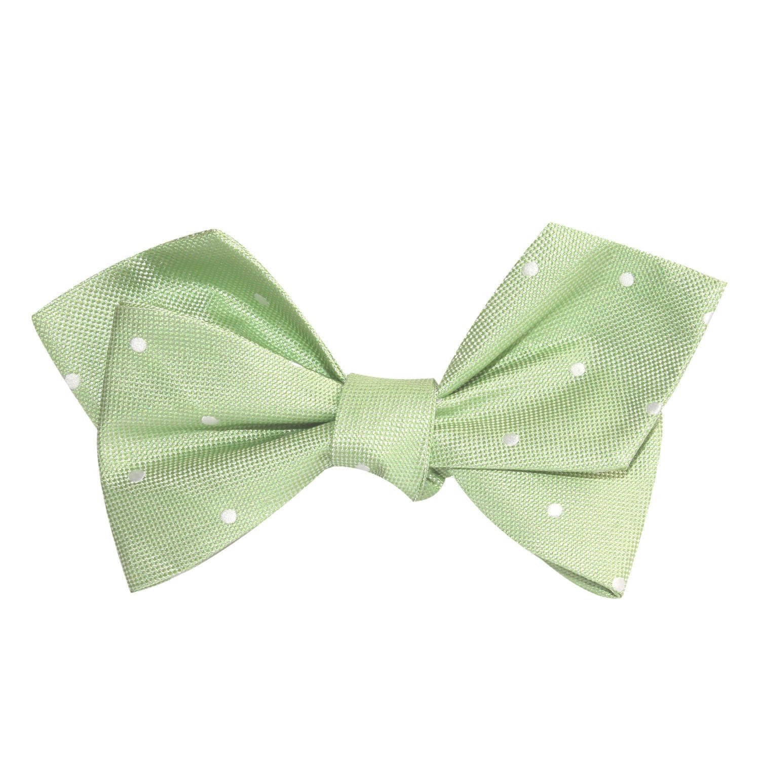 Light Mint Pistachio Green with White Polka Dots Self Tie Diamond Tip Bow Tie