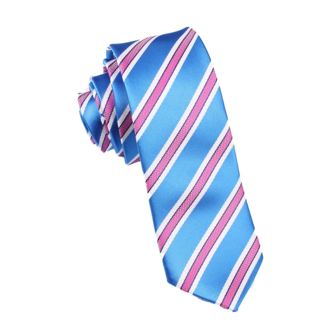 Light Blue Skinny Tie with Pink Stripes