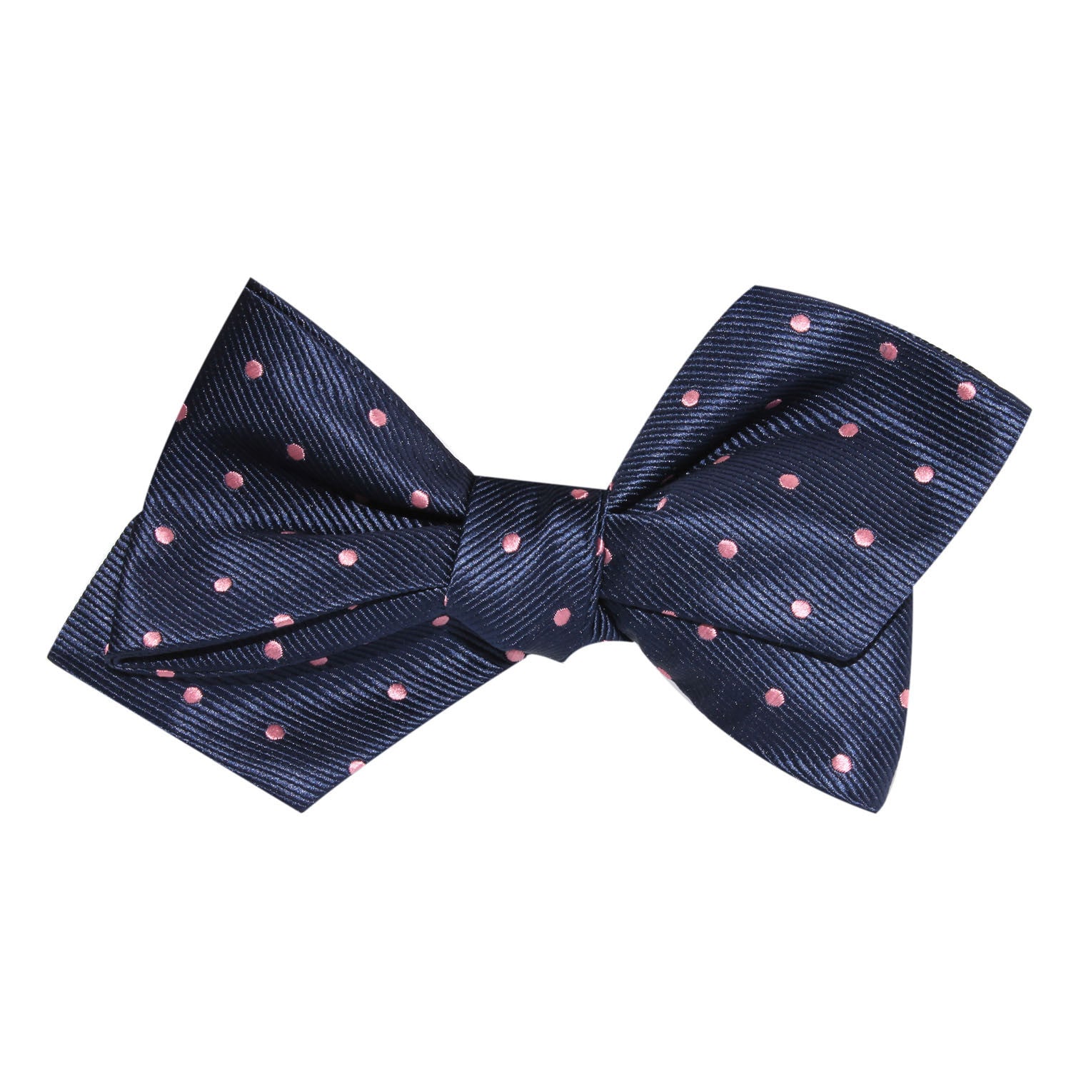 Navy Blue with Pink Polka Dots Self Tie Diamond Tip Bow Tie