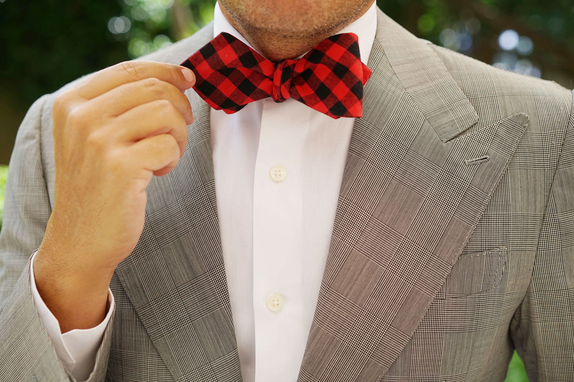 Red & Black Gingham Diamond Self Bow Tie