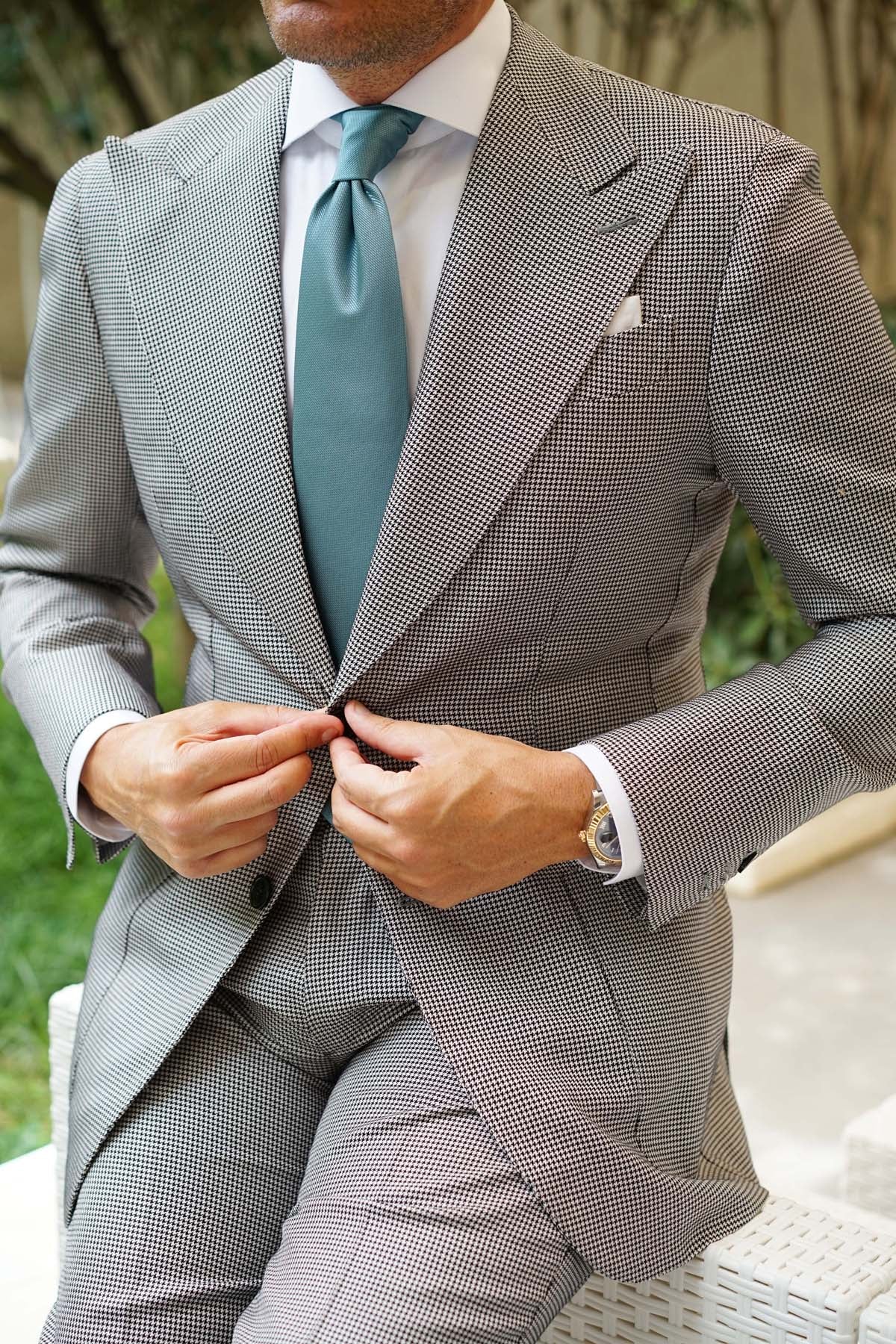 Dusty Teal Blue Weave Necktie