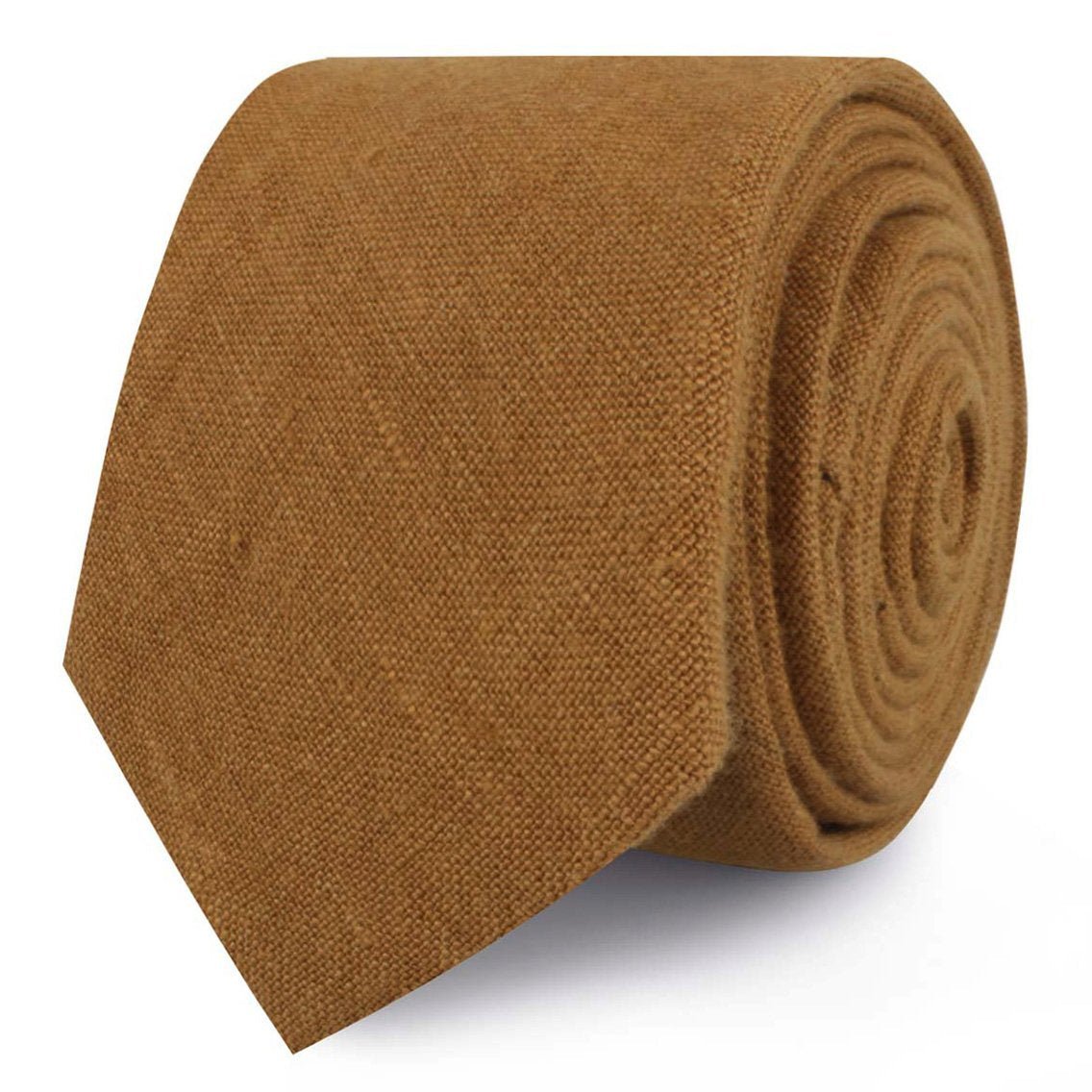 Dark Mustard Brown Linen Skinny Tie