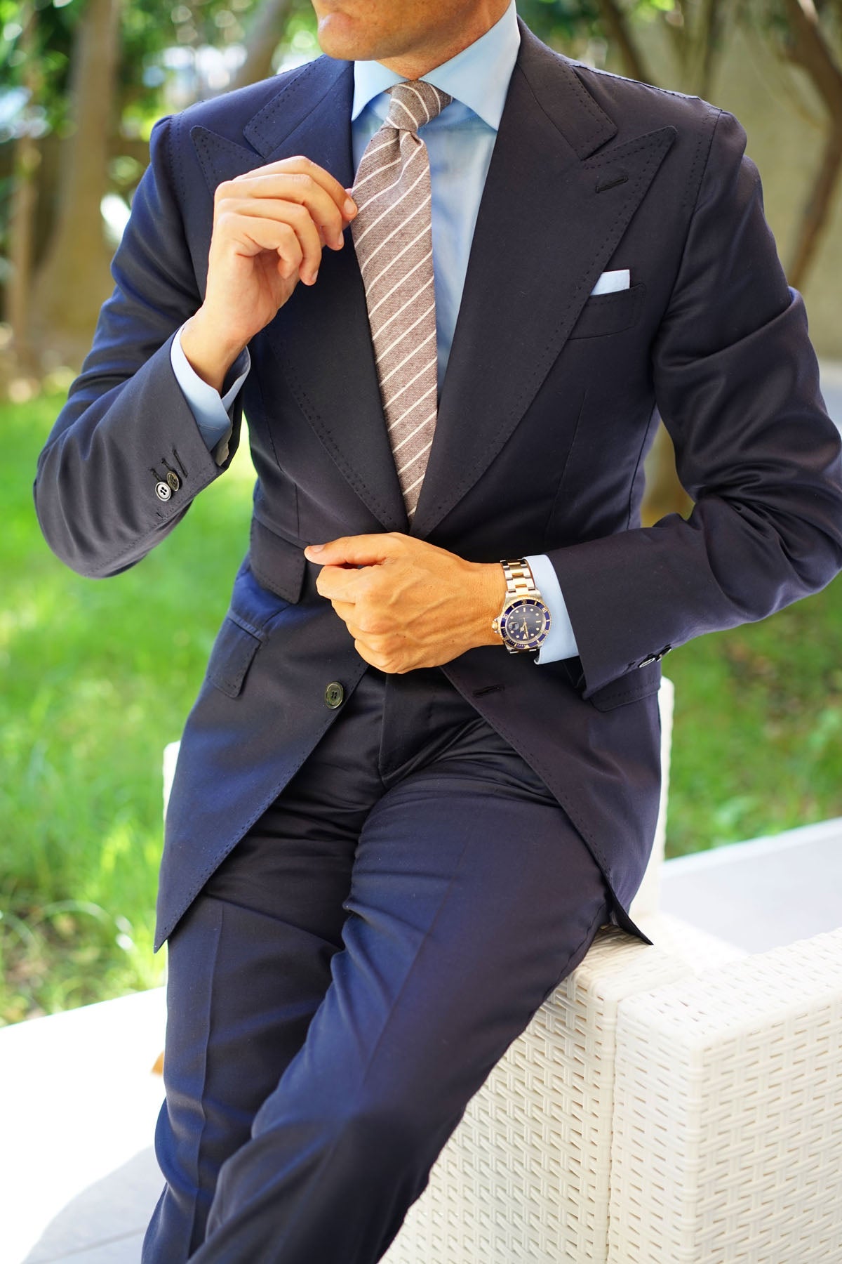 Mocha Brown Pinstripe Linen Tie