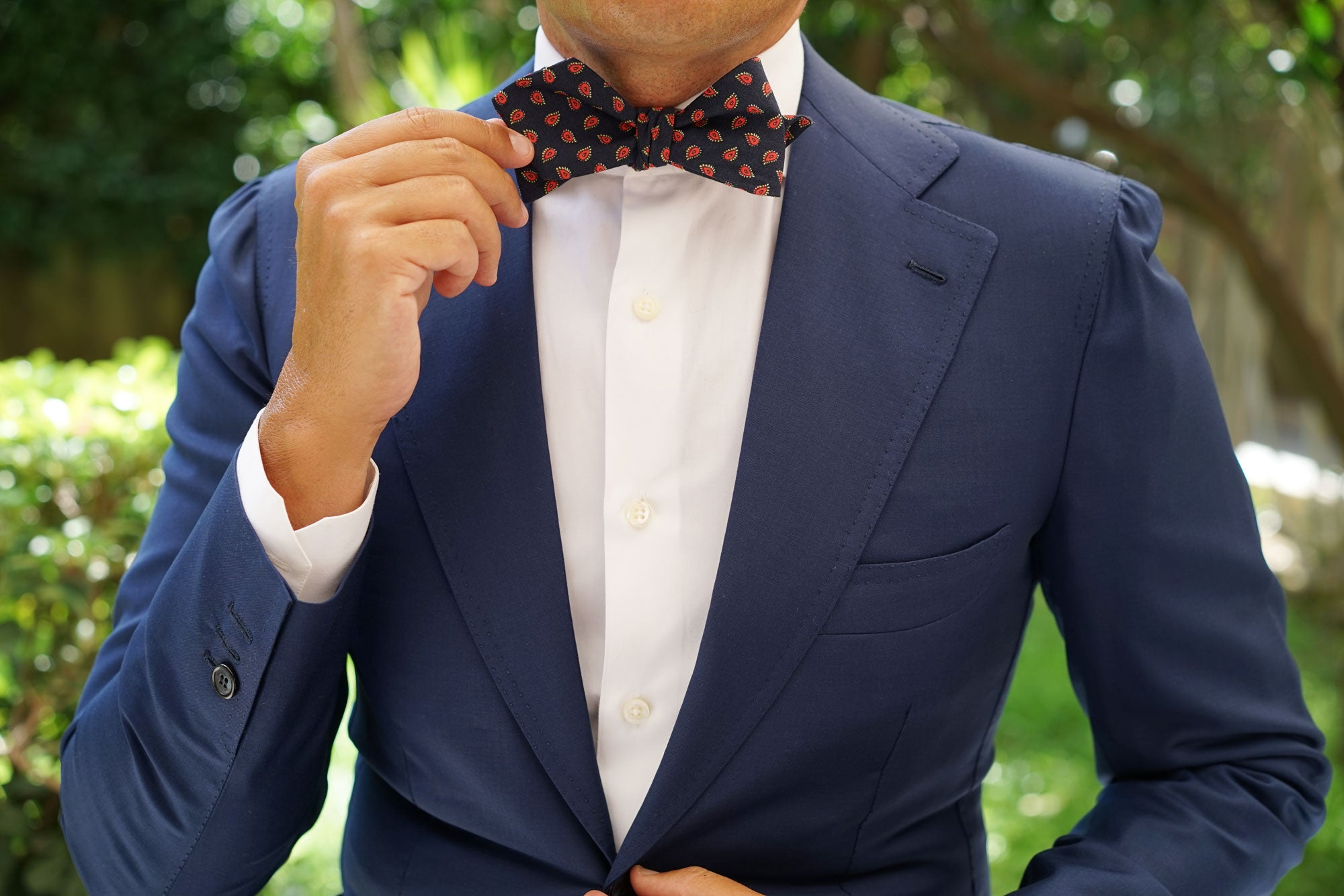 Milano Navy Blue Paisley Diamond Self Bow Tie