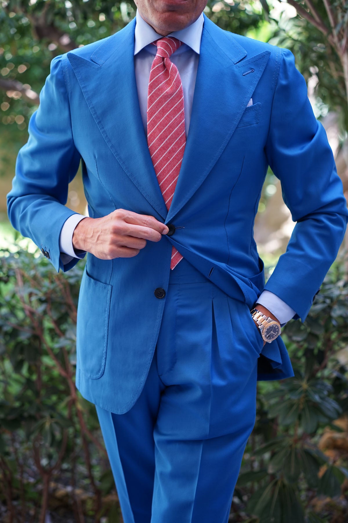 Crimson Red Linen Pinstripe Tie