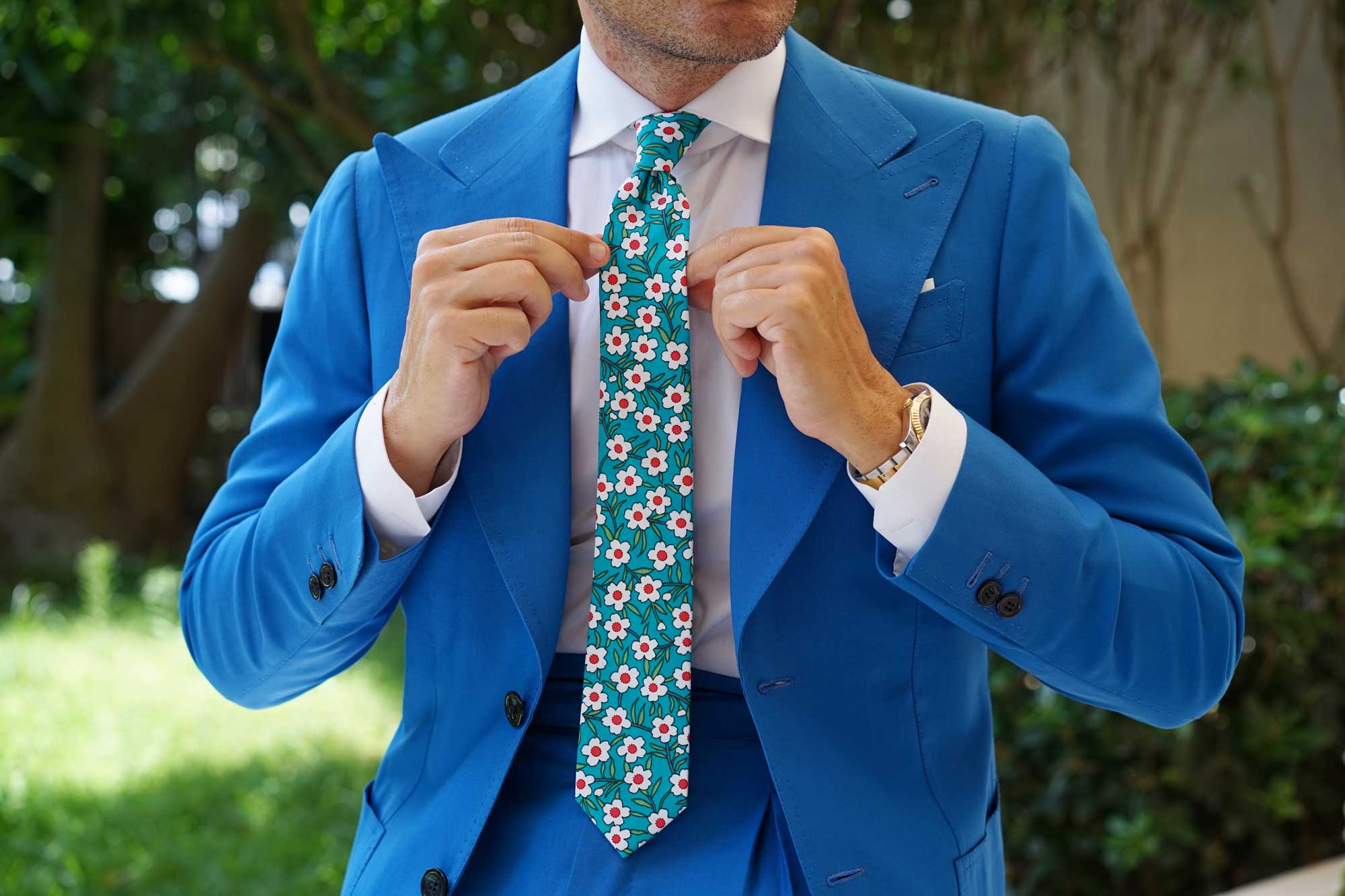 Maldivian Turquoise Floral Skinny Tie