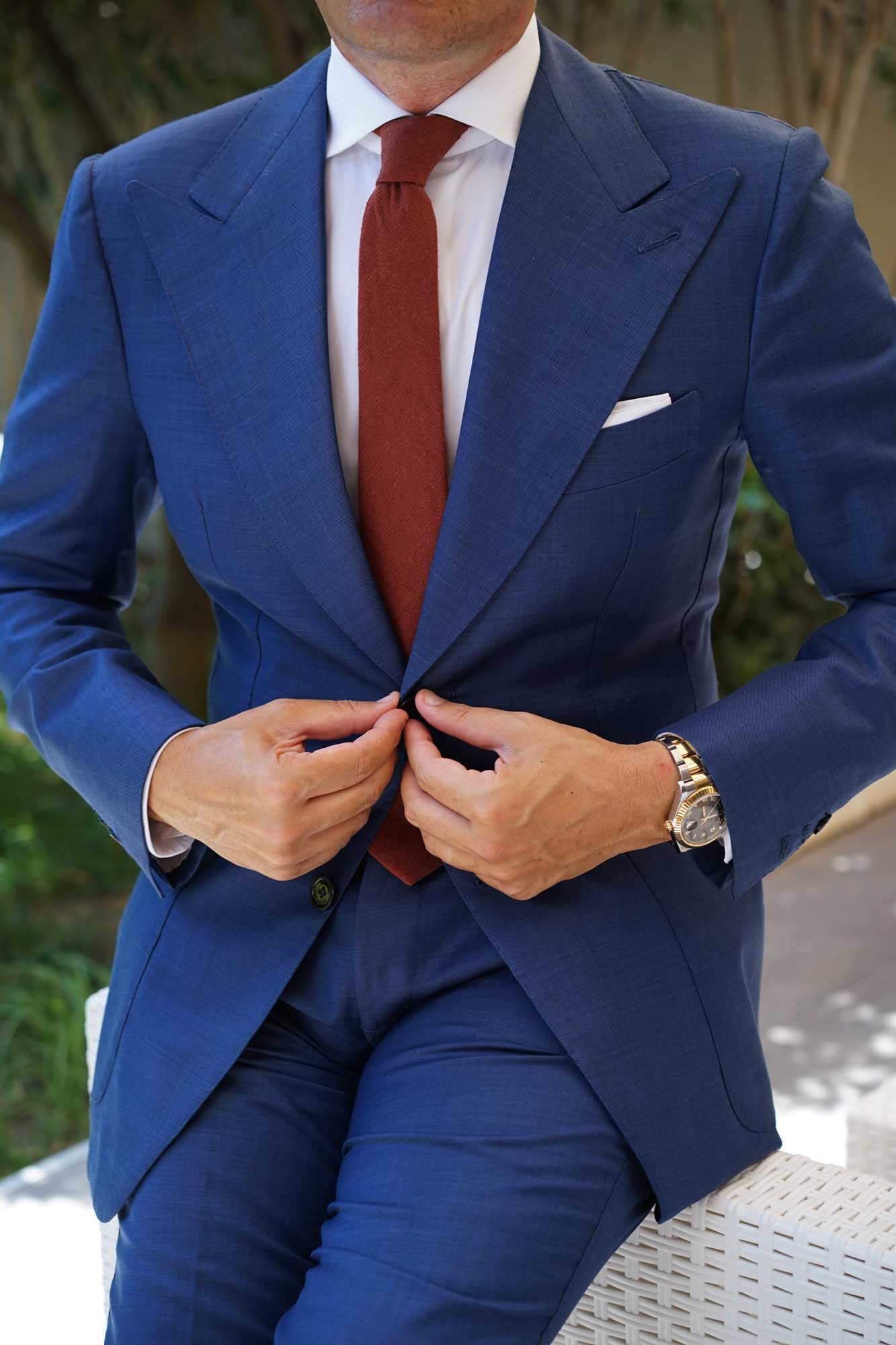 Burnt Golden Brown Linen Skinny Tie