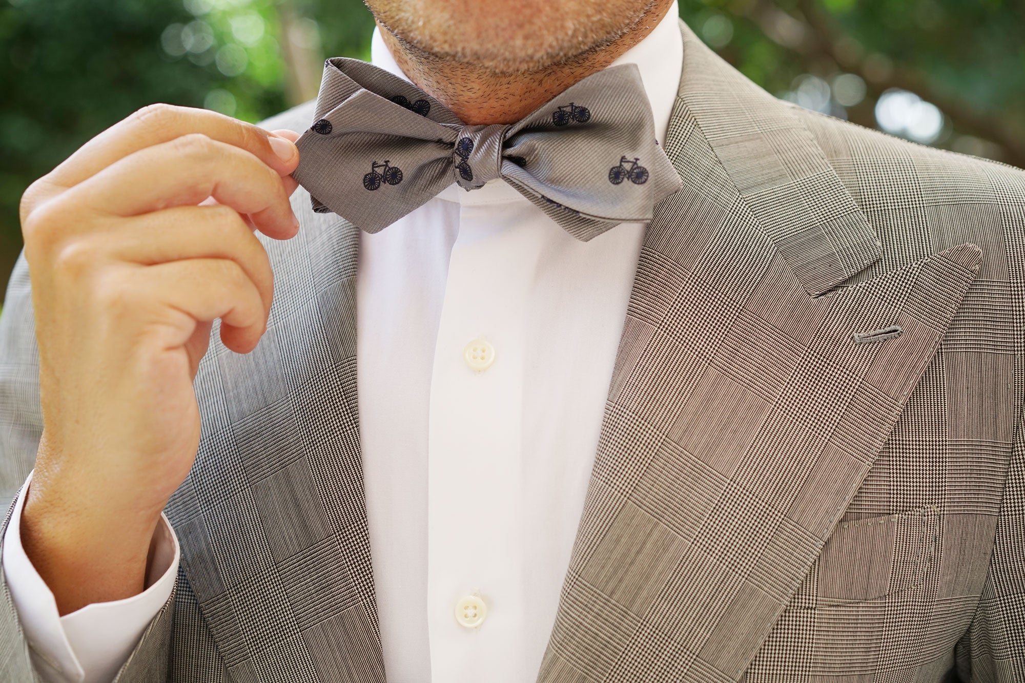 Grey with Navy Blue French Bicycle Self Tie Diamond Tip Bow Tie