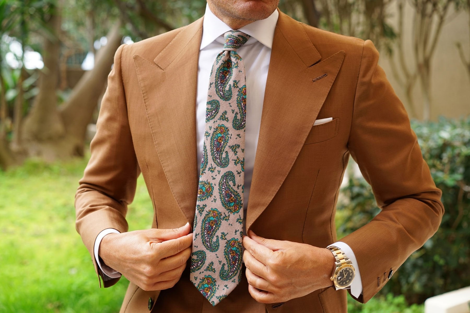 Bay of Kotor Light Brown Paisley Necktie