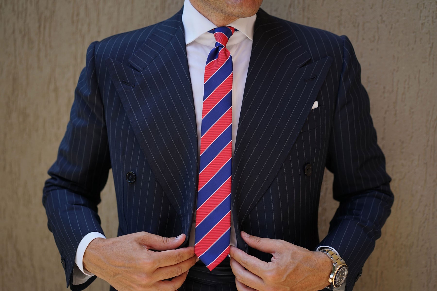 Navy Blue White and Red Diagonal Tie