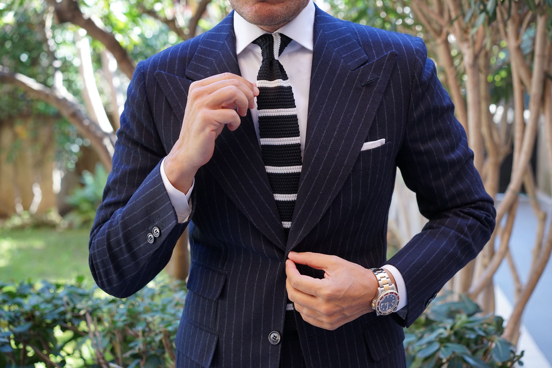 DuVall Black with White Stripes Knitted Tie