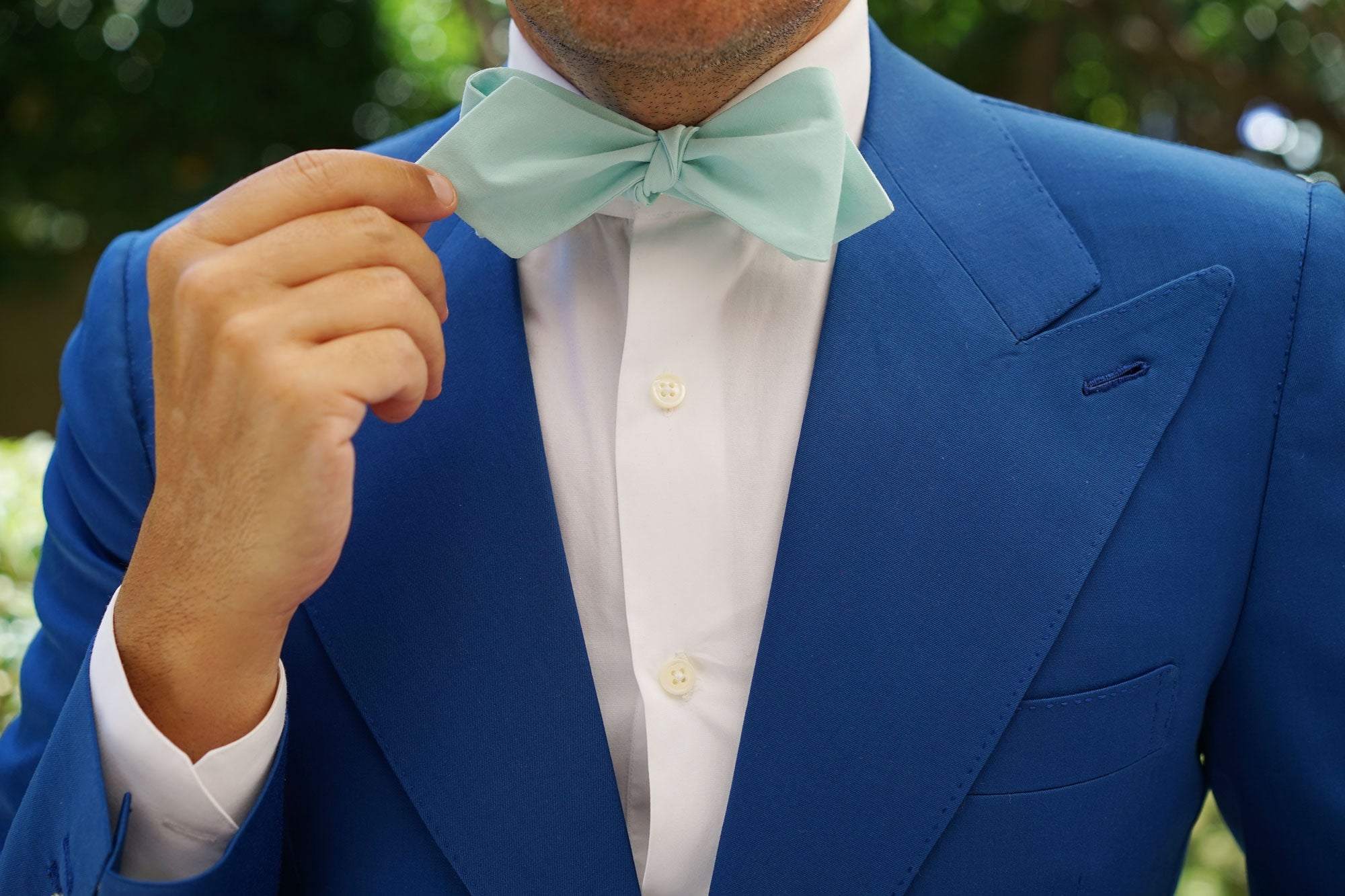 Mint Green Cotton Self Tie Diamond Tip Bow Tie