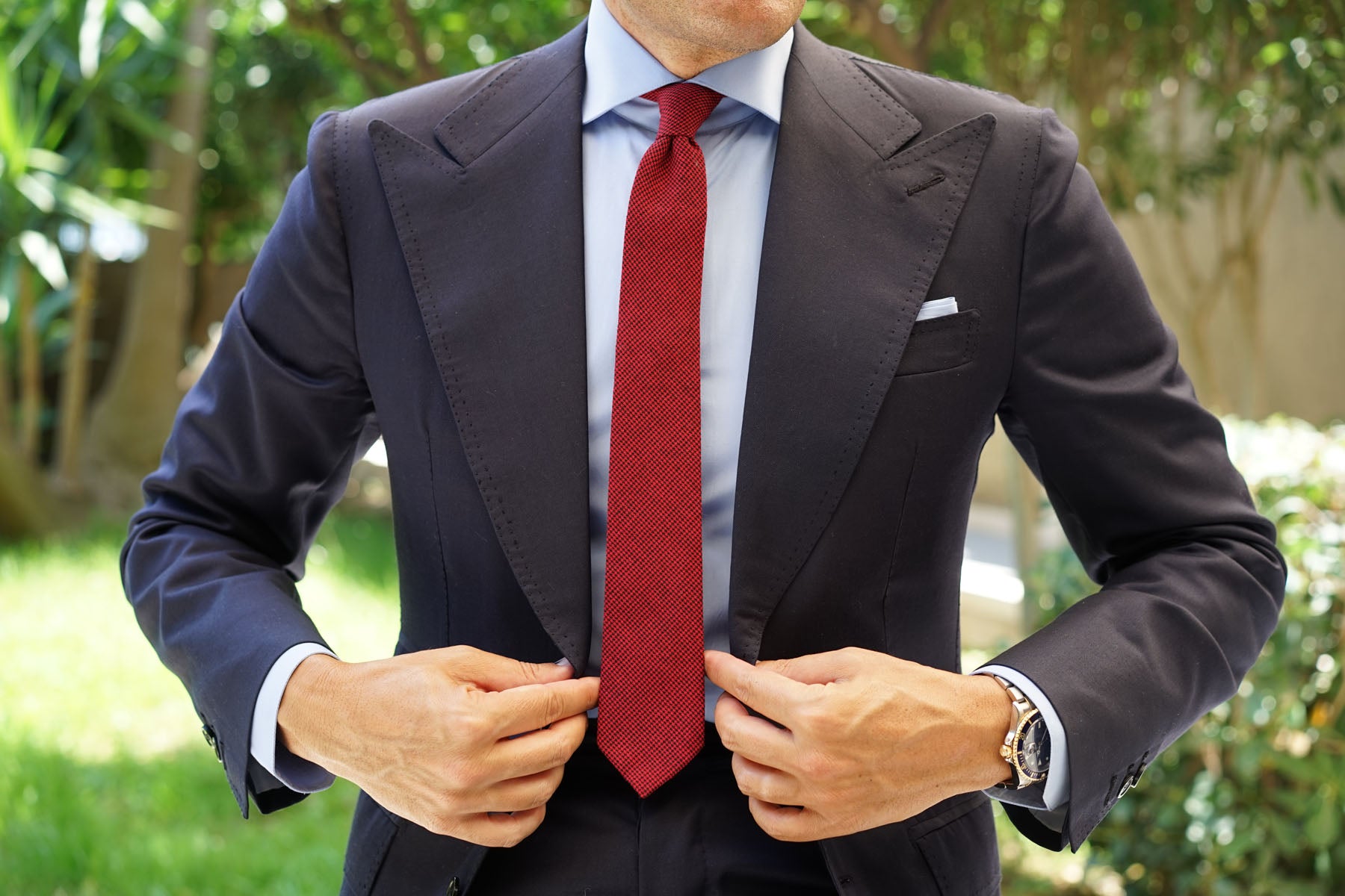 Red & Black Houndstooth Cotton Skinny Tie